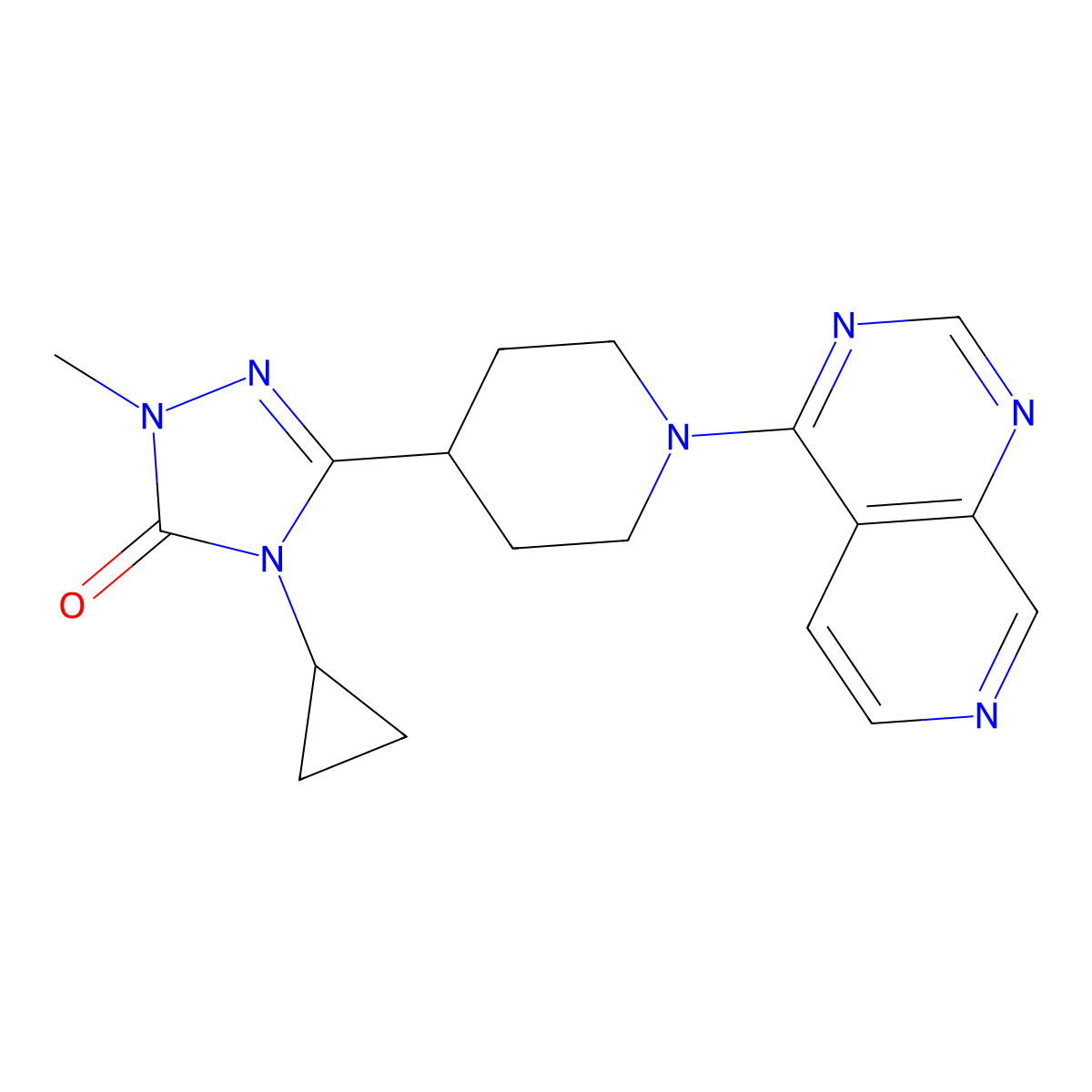 4-cyclopropyl-1-methyl-3-(1-{pyrido[3,4-d]pyrimidin-4-yl}piperidin-4-yl)-4,5-dihydro-1H-1,2,4-triazol-5-one molecular structure, CAS 2741932-50-1