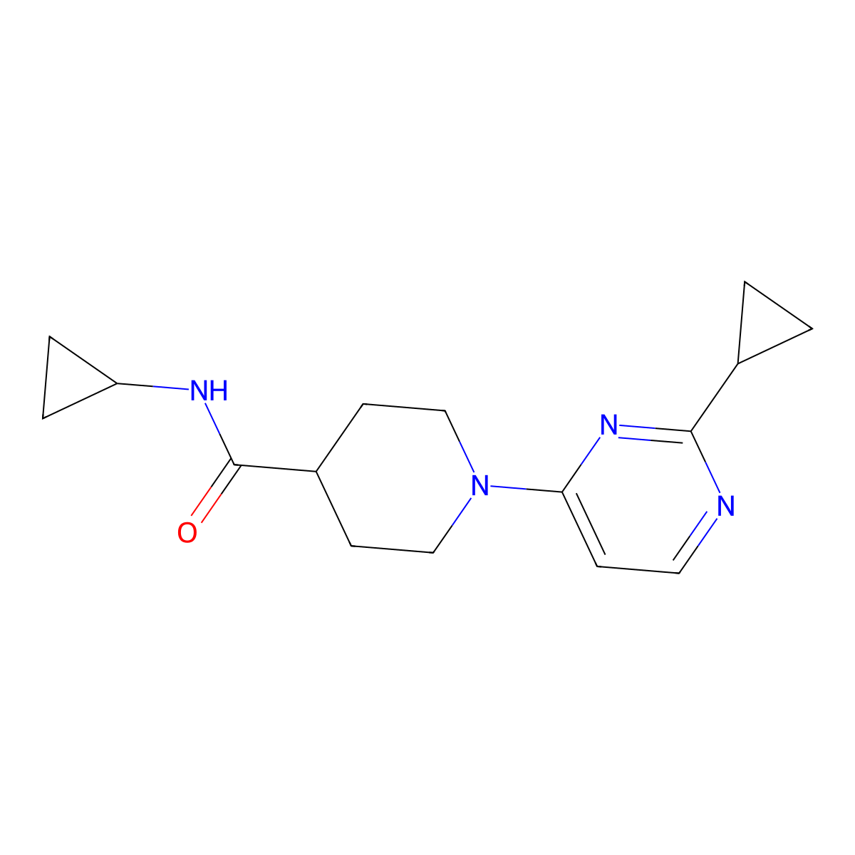 N-cyclopropyl-1-(2-cyclopropylpyrimidin-4-yl)piperidine-4-carboxamide molecular structure, CAS 2741932-54-5