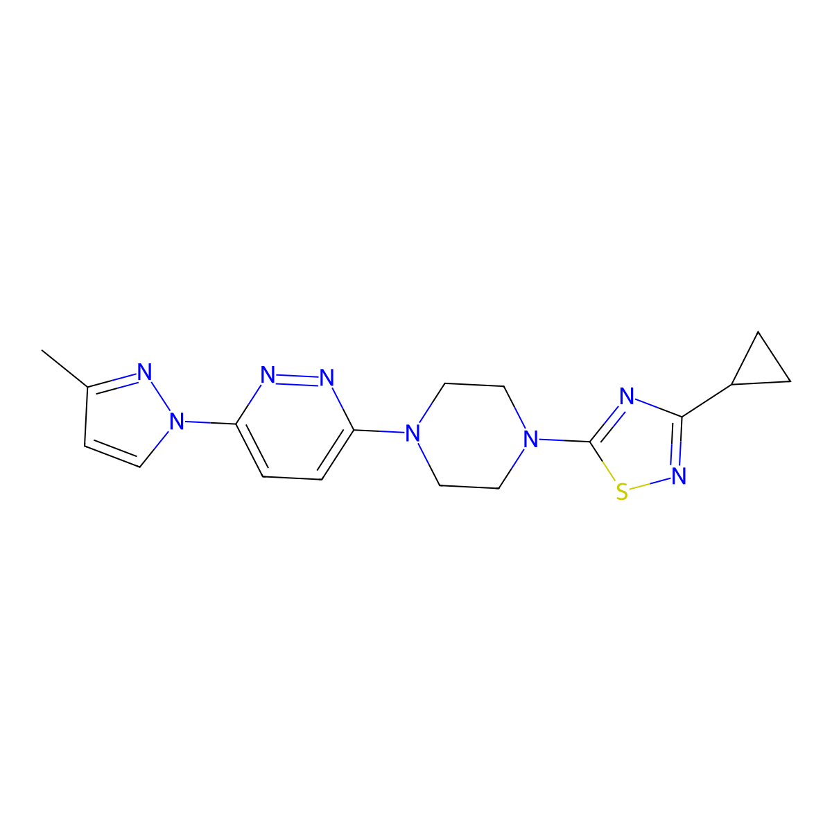 3-[4-(3-cyclopropyl-1,2,4-thiadiazol-5-yl)piperazin-1-yl]-6-(3-methyl-1H-pyrazol-1-yl)pyridazine molecular structure, CAS 2741932-57-8
