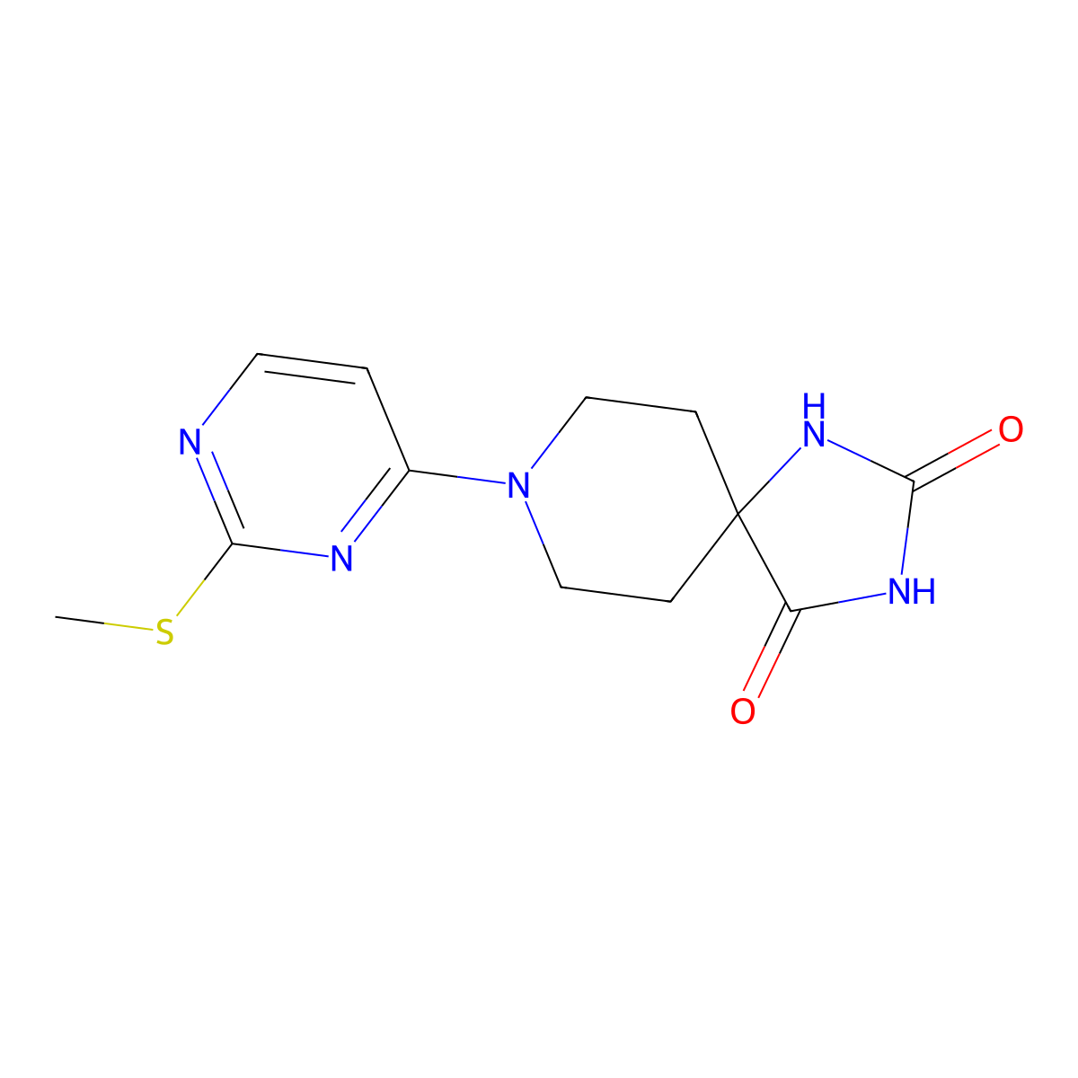 8-[2-(Methylsulfanyl)pyrimidin-4-yl]-1,3,8-triazaspiro[4.5]decane-2,4-dione molecular structure, CAS 2741932-58-9