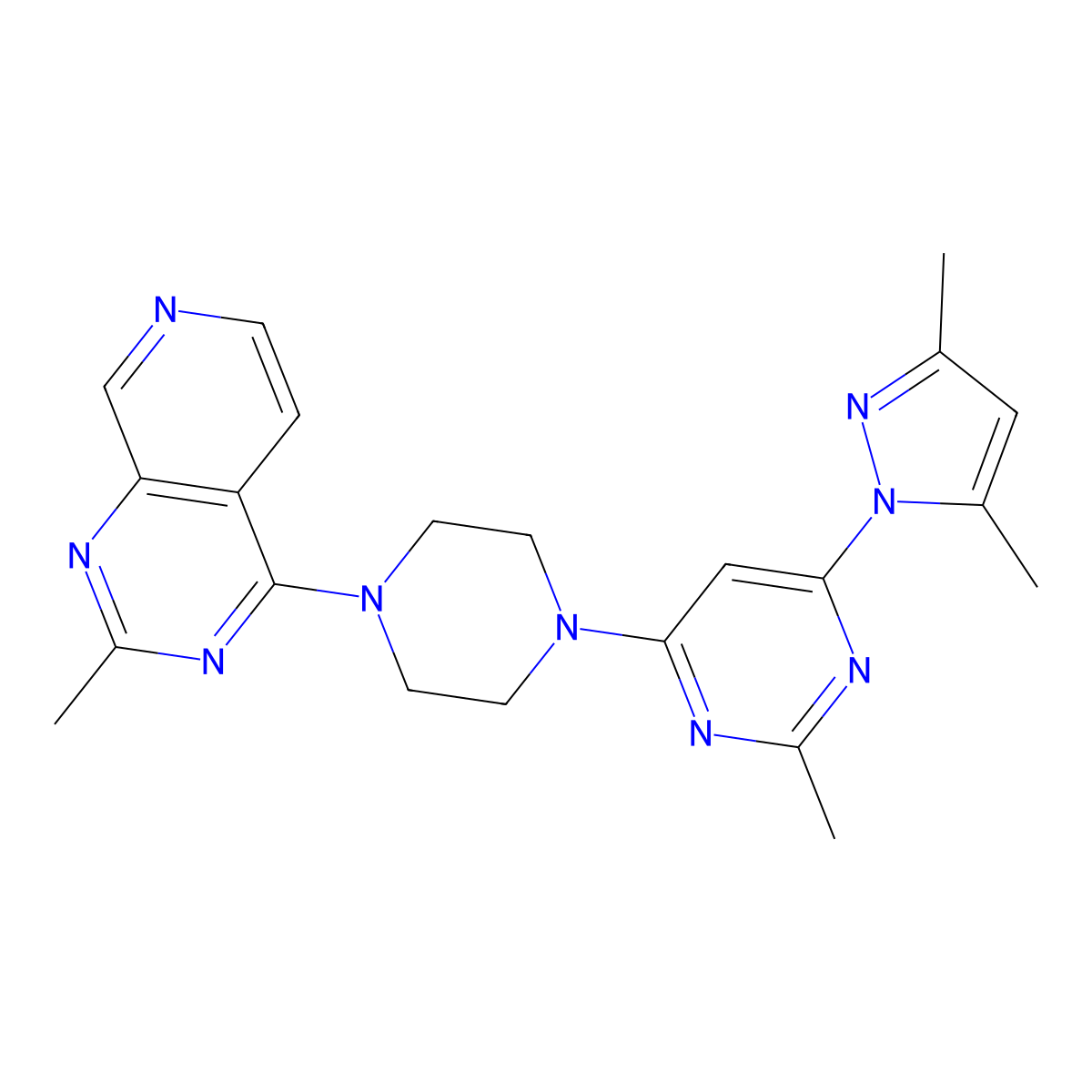 4-(3,5-dimethyl-1H-pyrazol-1-yl)-2-methyl-6-(4-{2-methylpyrido[3,4-d]pyrimidin-4-yl}piperazin-1-yl)pyrimidine molecular structure, CAS 2741932-59-0