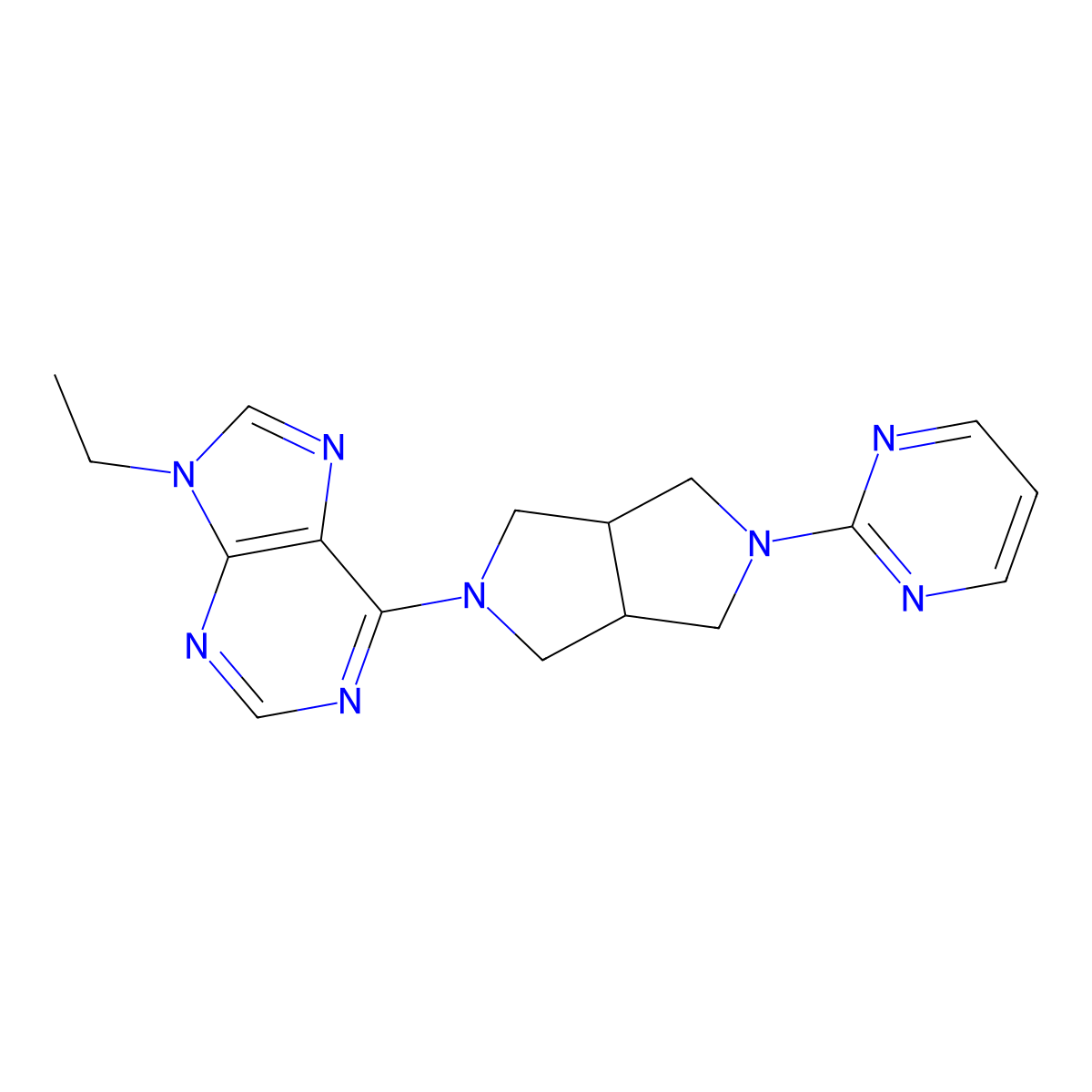 9-ethyl-6-[5-(pyrimidin-2-yl)-octahydropyrrolo[3,4-c]pyrrol-2-yl]-9H-purine molecular structure, CAS 2741932-60-3