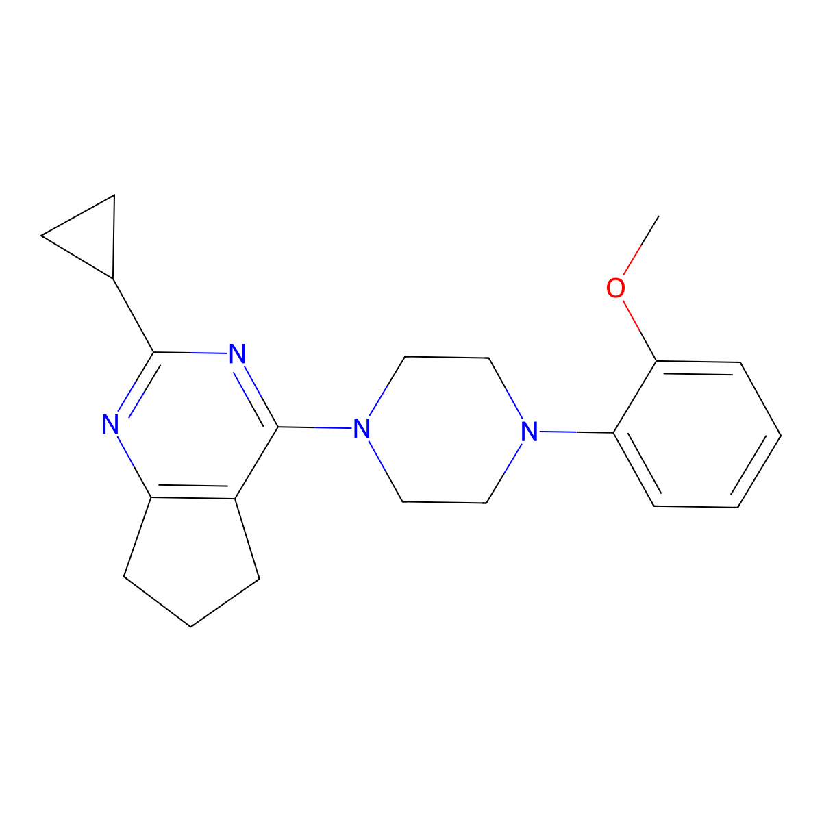 1-{2-cyclopropyl-5H,6H,7H-cyclopenta[d]pyrimidin-4-yl}-4-(2-methoxyphenyl)piperazine molecular structure, CAS 2741932-61-4