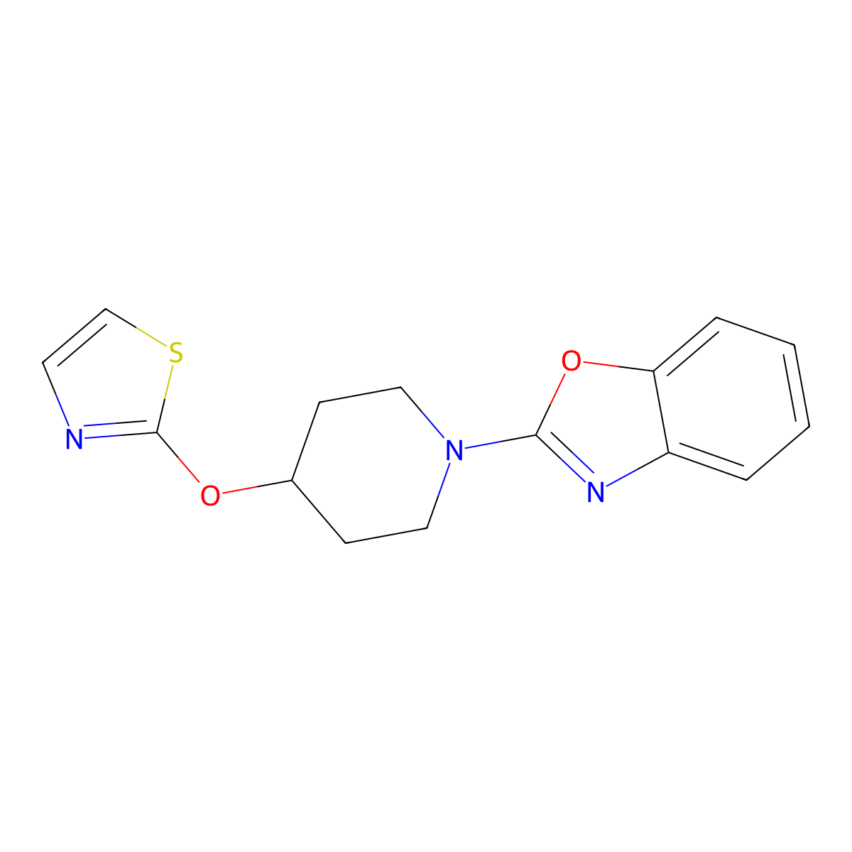 2-[4-(1,3-Thiazol-2-yloxy)piperidin-1-yl]-1,3-benzoxazole molecular structure, CAS 2741932-63-6