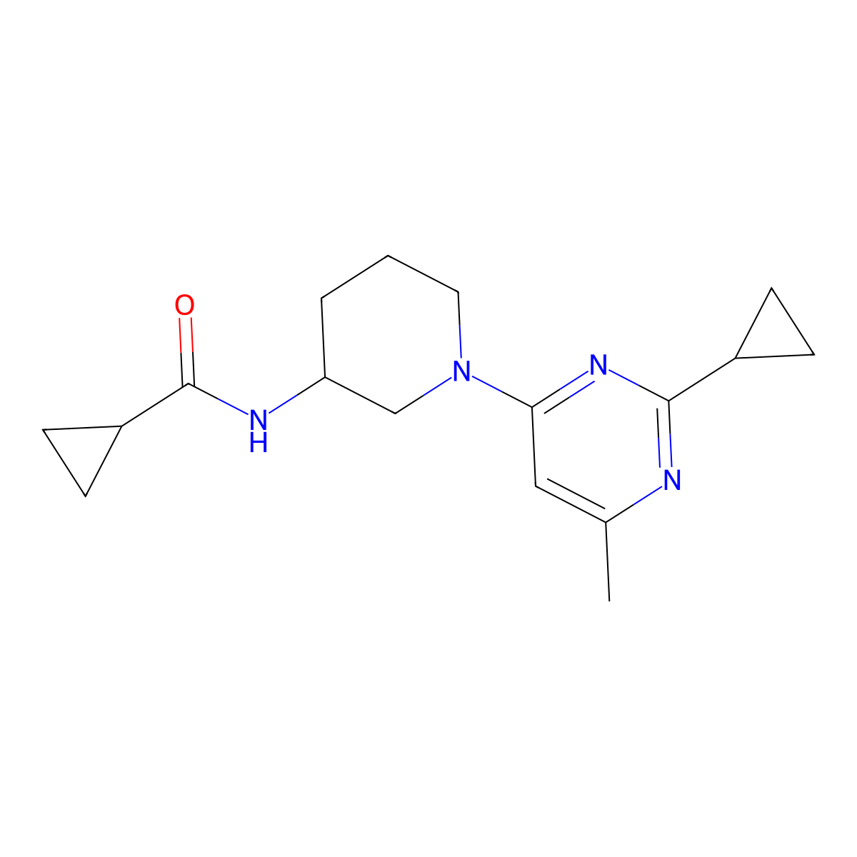 N-[1-(2-cyclopropyl-6-methylpyrimidin-4-yl)piperidin-3-yl]cyclopropanecarboxamide molecular structure, CAS 2741932-67-0