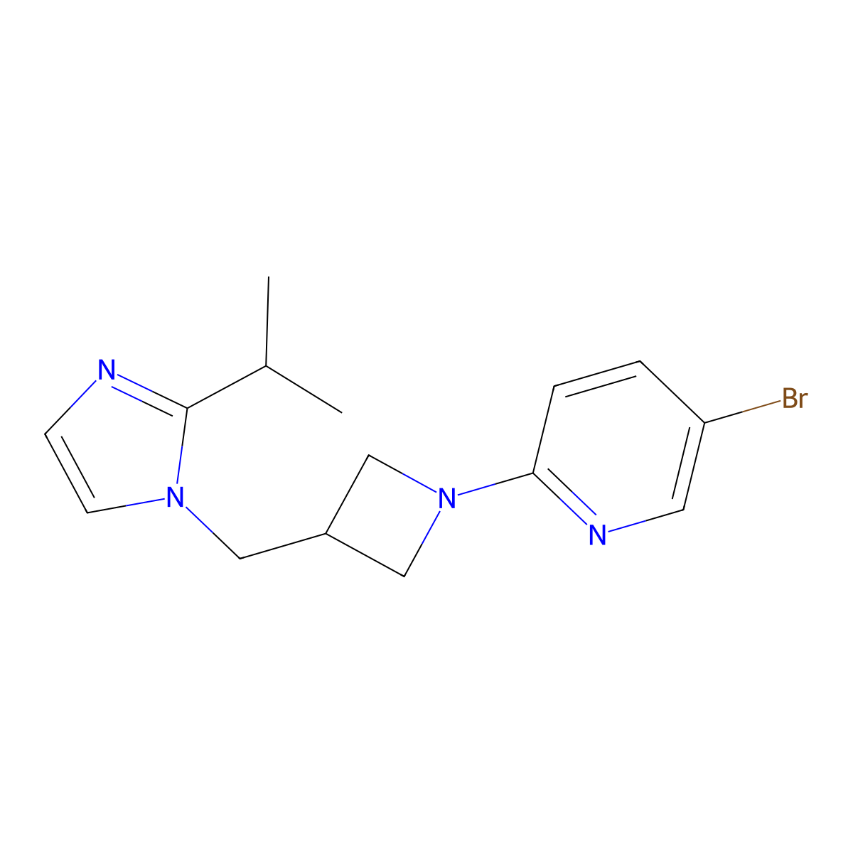 5-bromo-2-(3-{[2-(propan-2-yl)-1H-imidazol-1-yl]methyl}azetidin-1-yl)pyridine molecular structure, CAS 2741932-70-5