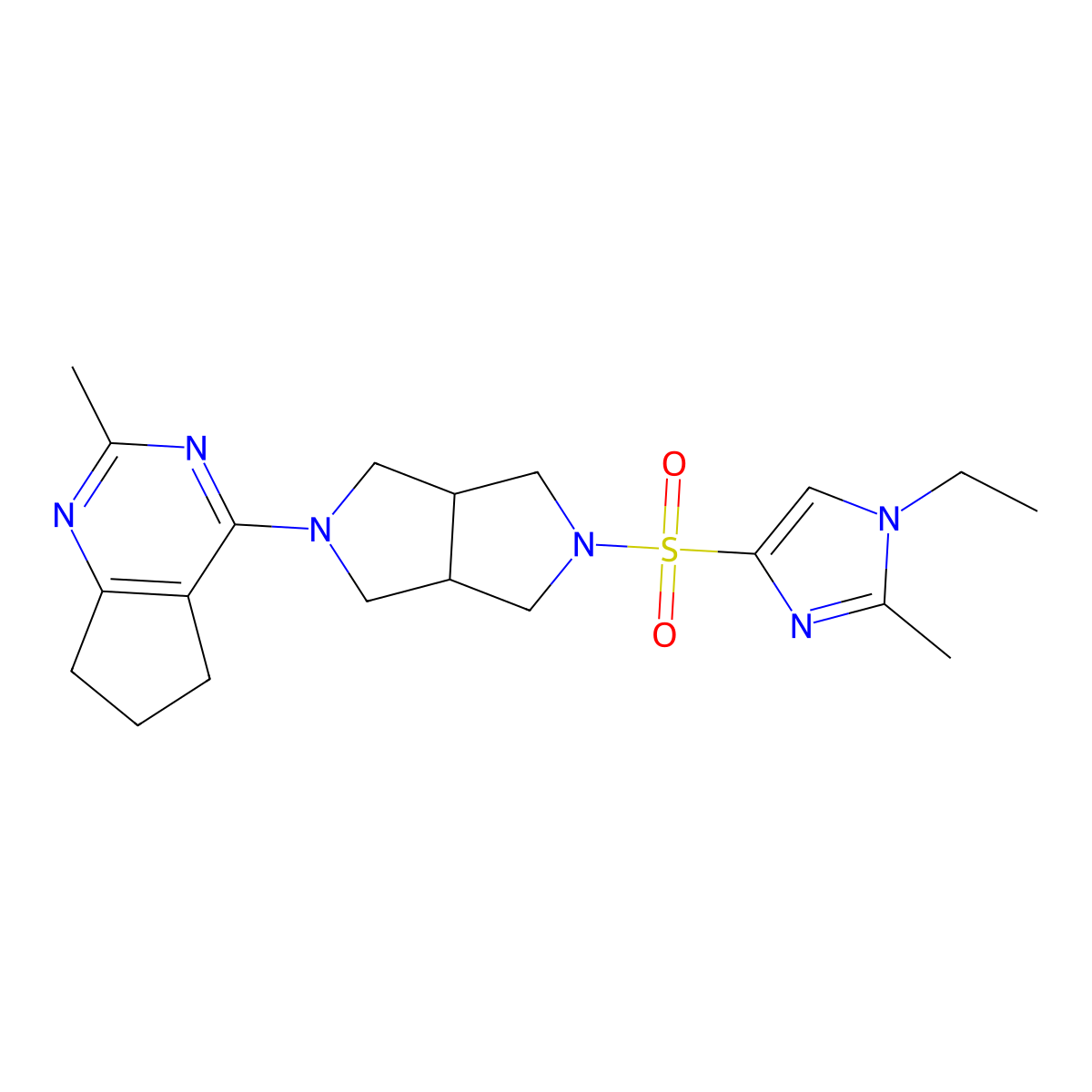 1-ethyl-2-methyl-4-[(5-{2-methyl-5H,6H,7H-cyclopenta[d]pyrimidin-4-yl}-octahydropyrrolo[3,4-c]pyrrol-2-yl)sulfonyl]-1H-imidazole molecular structure, CAS 2741932-73-8