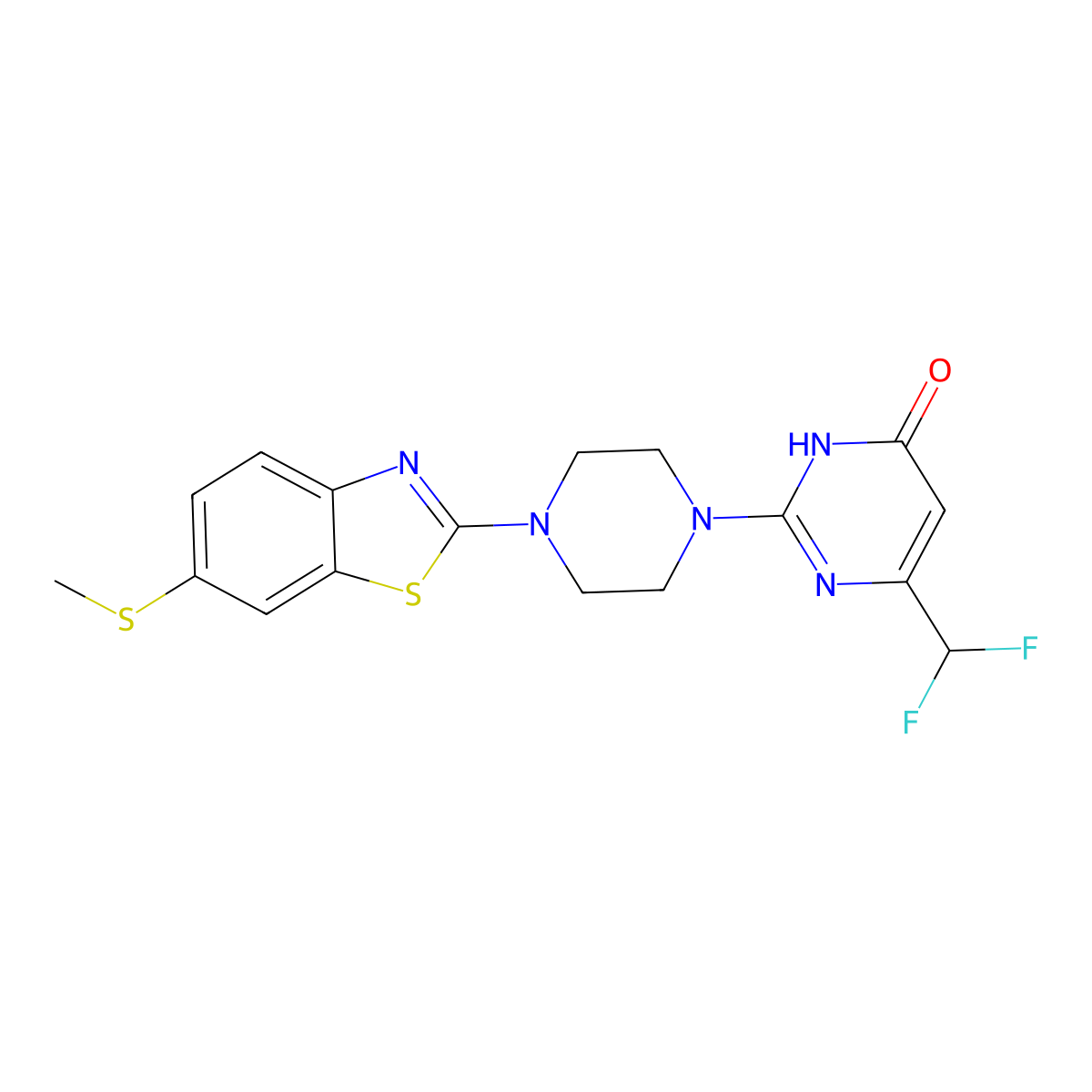 6-(Difluoromethyl)-2-{4-[6-(methylsulfanyl)-1,3-benzothiazol-2-yl]piperazin-1-yl}-3,4-dihydropyrimidin-4-one molecular structure, CAS 2741932-75-0