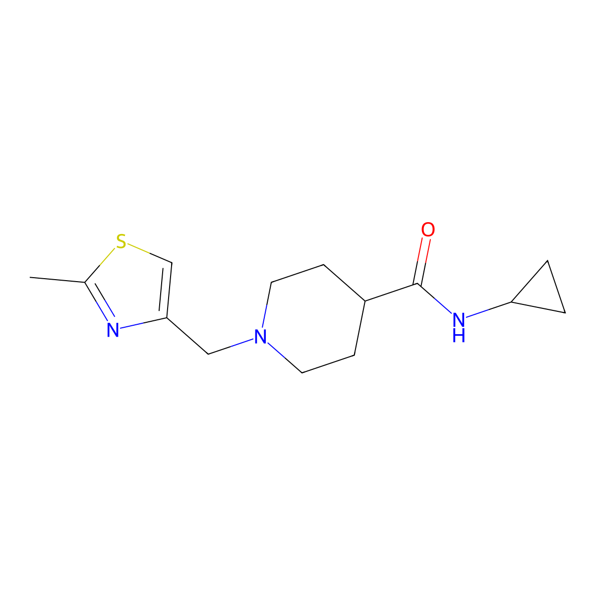 N-cyclopropyl-1-[(2-methyl-1,3-thiazol-4-yl)methyl]piperidine-4-carboxamide molecular structure, CAS 2741932-77-2