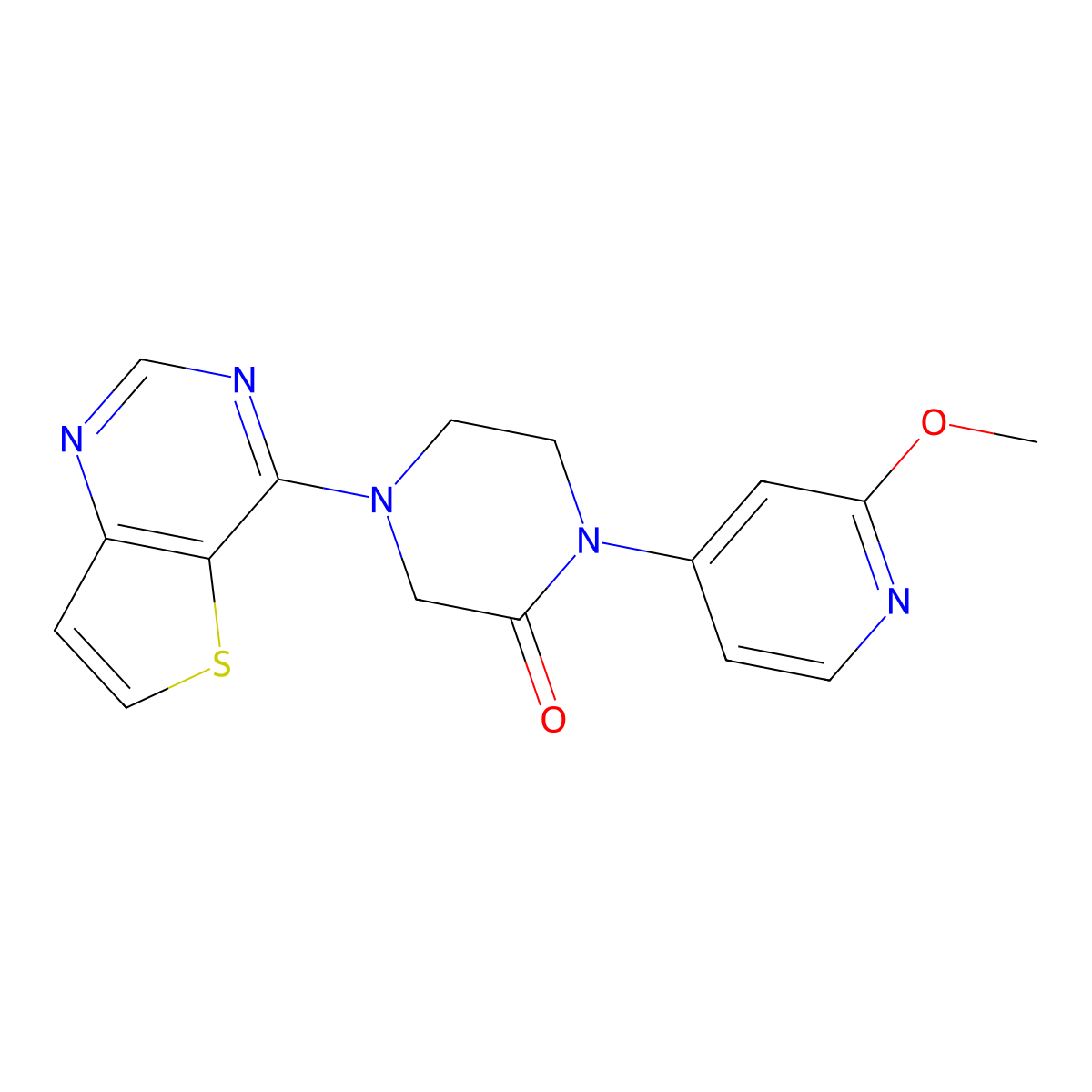 1-(2-Methoxypyridin-4-yl)-4-{thieno[3,2-d]pyrimidin-4-yl}piperazin-2-one molecular structure, CAS 2741932-78-3