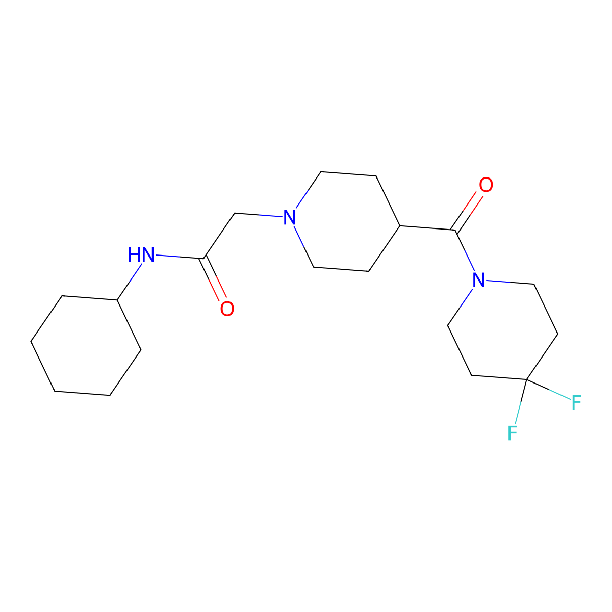 N-cyclohexyl-2-[4-(4,4-difluoropiperidine-1-carbonyl)piperidin-1-yl]acetamide molecular structure, CAS 2741932-79-4