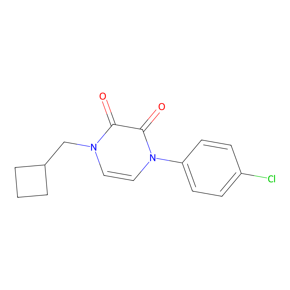 1-(4-Chlorophenyl)-4-(cyclobutylmethyl)-1,2,3,4-tetrahydropyrazine-2,3-dione molecular structure, CAS 2741932-88-5