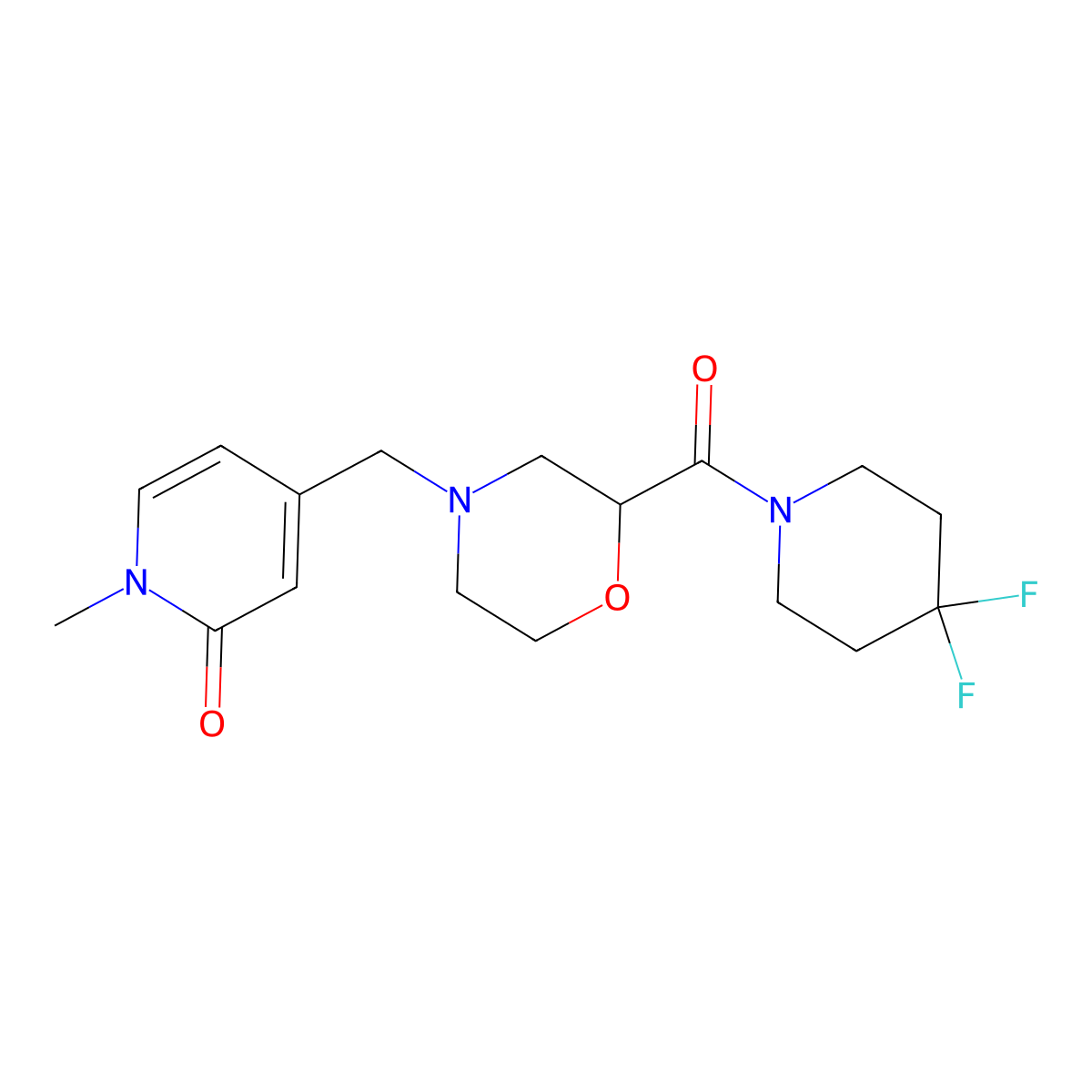 4-{[2-(4,4-Difluoropiperidine-1-carbonyl)morpholin-4-yl]methyl}-1-methyl-1,2-dihydropyridin-2-one molecular structure, CAS 2741932-89-6