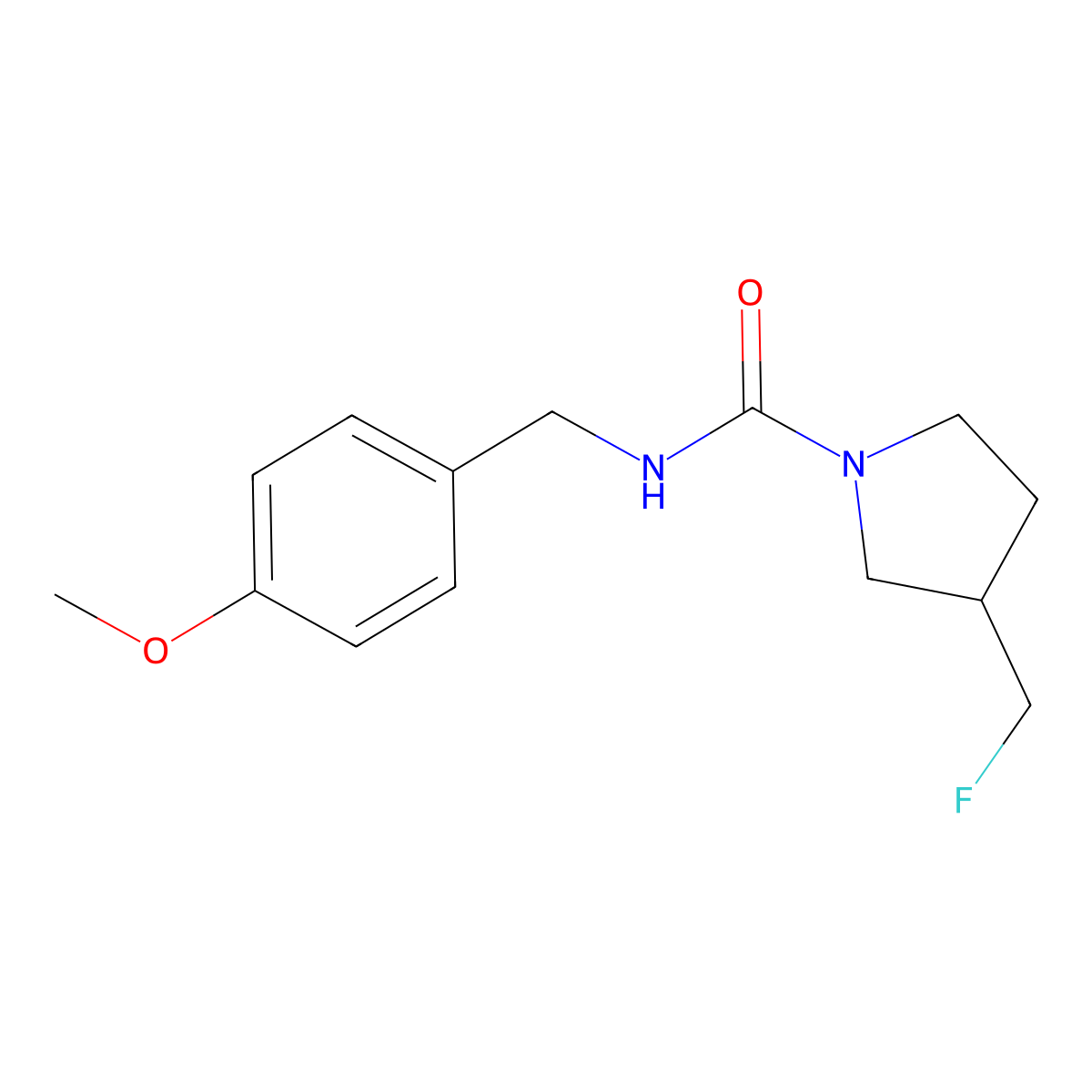 3-(fluoromethyl)-N-[(4-methoxyphenyl)methyl]pyrrolidine-1-carboxamide molecular structure, CAS 2741932-90-9