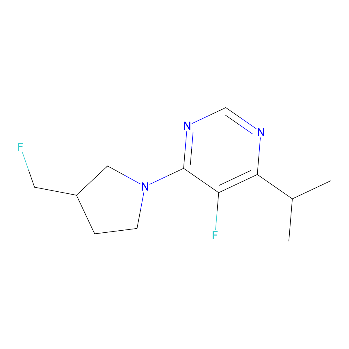 5-Fluoro-4-[3-(fluoromethyl)pyrrolidin-1-yl]-6-(propan-2-yl)pyrimidine molecular structure, CAS 2741932-96-5