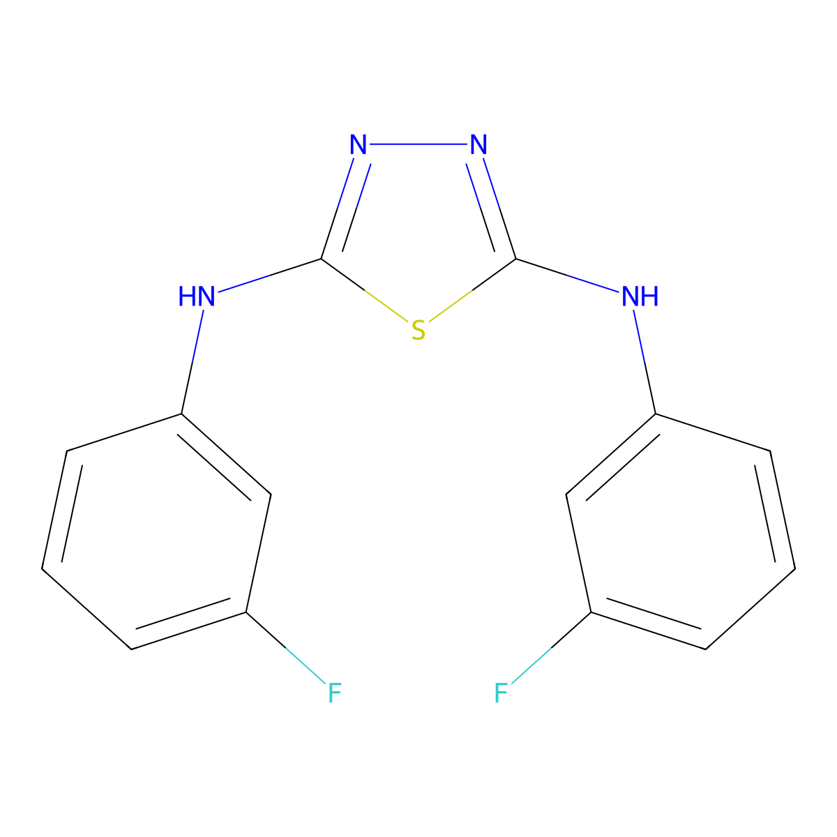 N2,N5-bis(3-fluorophenyl)-1,3,4-thiadiazole-2,5-diamine molecular structure, CAS 2741933-00-4