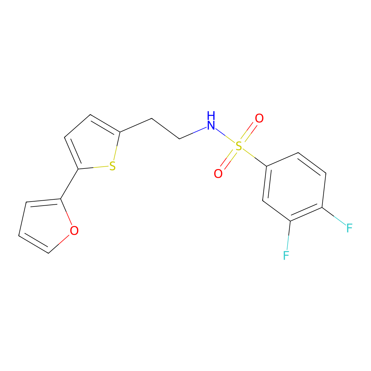3,4-difluoro-N-{2-[5-(furan-2-yl)thiophen-2-yl]ethyl}benzene-1-sulfonamide molecular structure, CAS 2741933-01-5