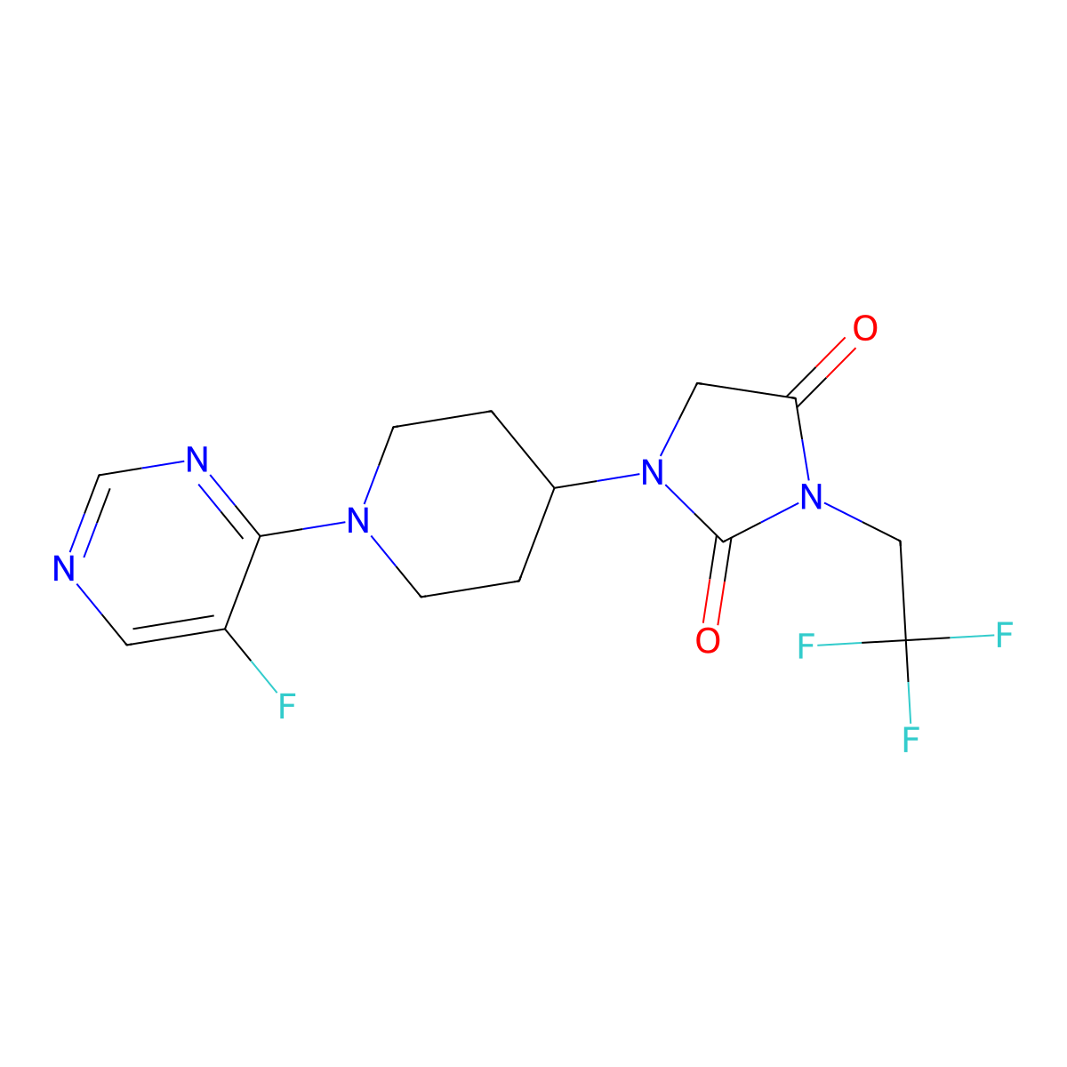 1-[1-(5-Fluoropyrimidin-4-yl)piperidin-4-yl]-3-(2,2,2-trifluoroethyl)imidazolidine-2,4-dione molecular structure, CAS 2741933-02-6