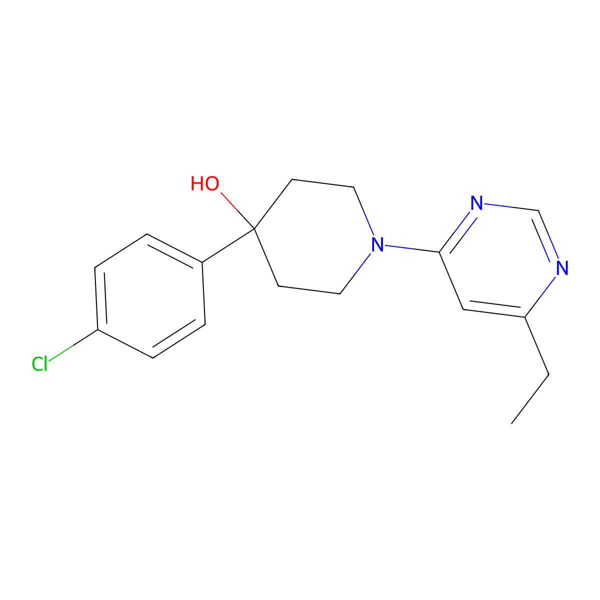 4-(4-Chlorophenyl)-1-(6-ethylpyrimidin-4-yl)piperidin-4-ol molecular structure, CAS 2741933-03-7