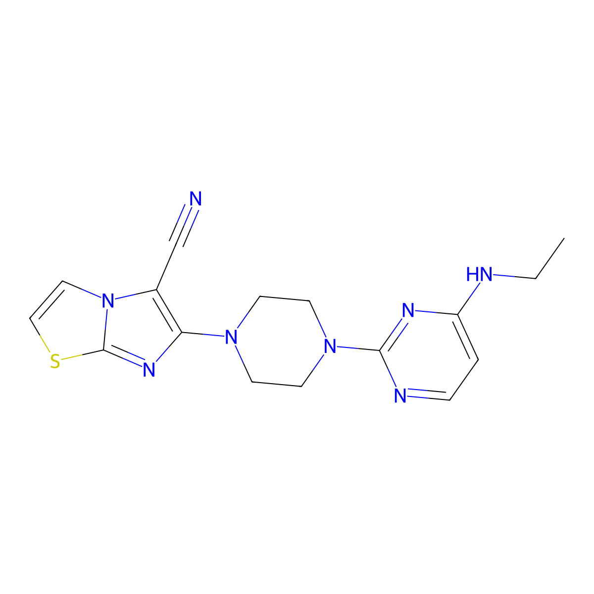 6-{4-[4-(Ethylamino)pyrimidin-2-yl]piperazin-1-yl}imidazo[2,1-b][1,3]thiazole-5-carbonitrile molecular structure, CAS 2741933-04-8
