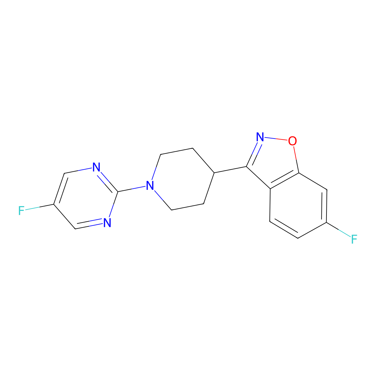 6-Fluoro-3-[1-(5-fluoropyrimidin-2-yl)piperidin-4-yl]-1,2-benzoxazole molecular structure, CAS 2741933-05-9