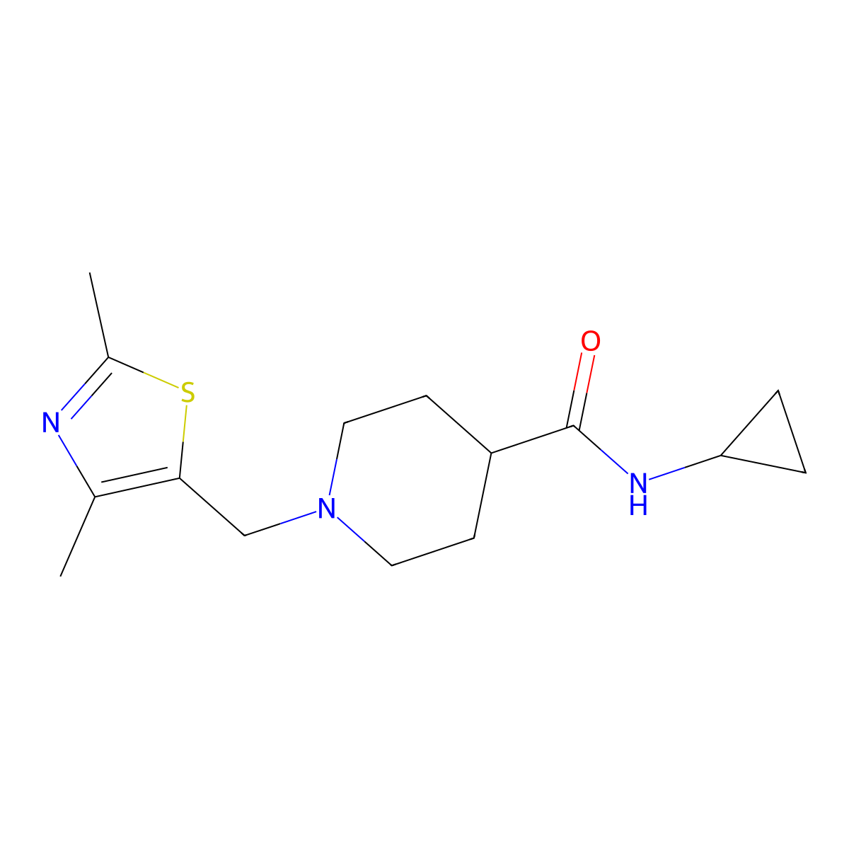 N-cyclopropyl-1-[(2,4-dimethyl-1,3-thiazol-5-yl)methyl]piperidine-4-carboxamide molecular structure, CAS 2741933-10-6