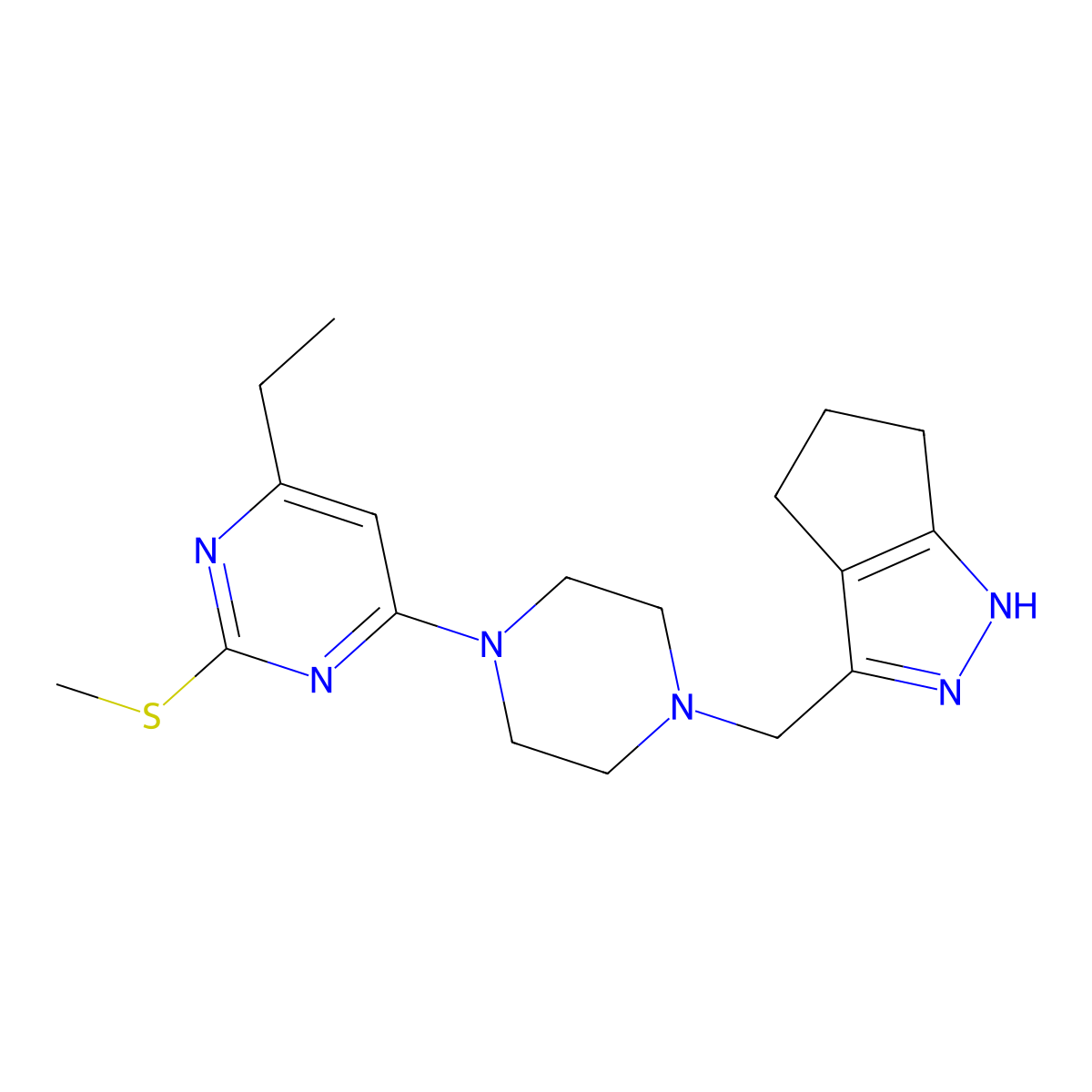 4-[4-({1H,4H,5H,6H-cyclopenta[c]pyrazol-3-yl}methyl)piperazin-1-yl]-6-ethyl-2-(methylsulfanyl)pyrimidine molecular structure, CAS 2741933-11-7