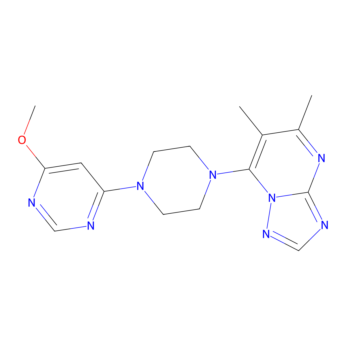 4-(4-{5,6-Dimethyl-[1,2,4]triazolo[1,5-a]pyrimidin-7-yl}piperazin-1-yl)-6-methoxypyrimidine molecular structure, CAS 2741933-14-0