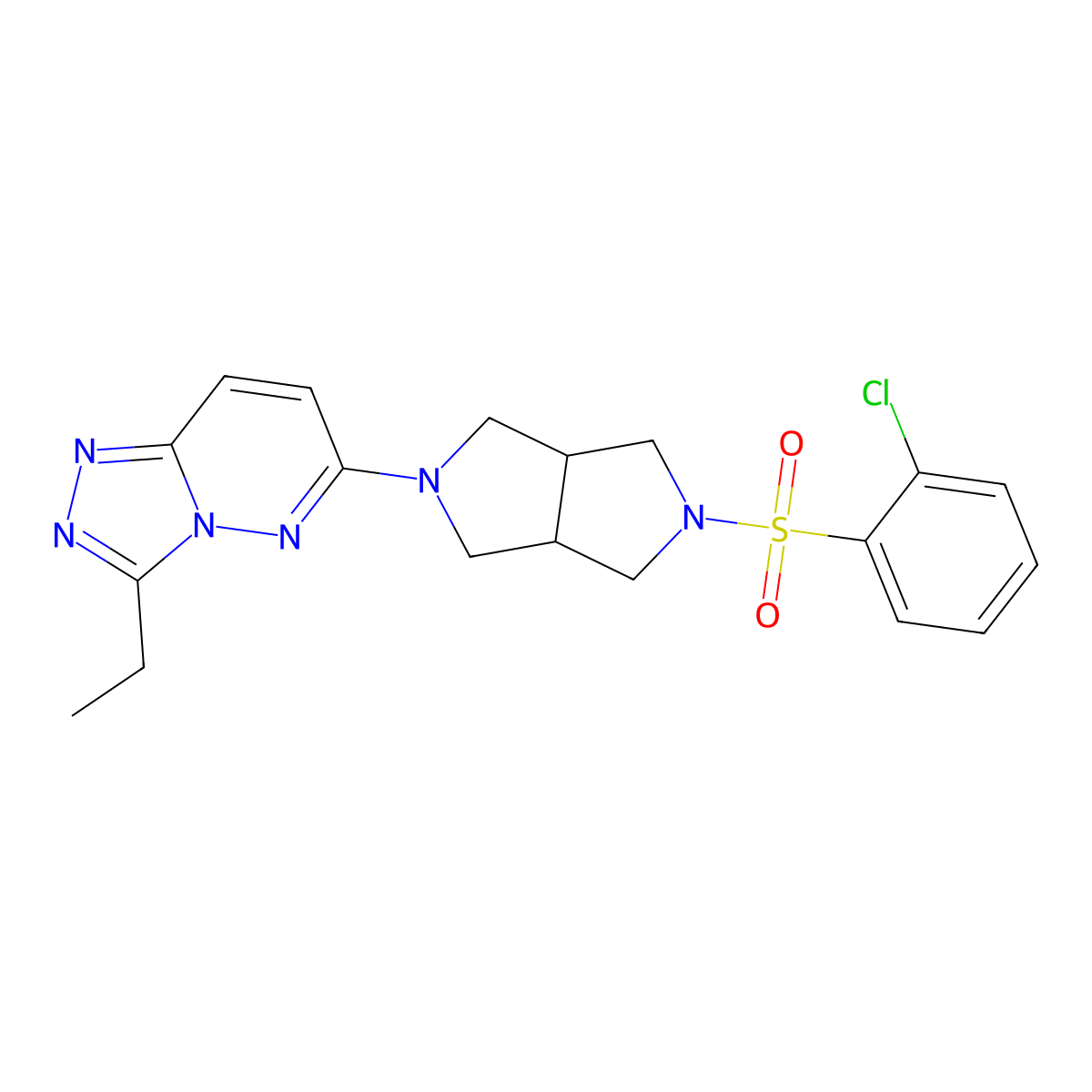 6-[5-(2-Chlorobenzenesulfonyl)-octahydropyrrolo[3,4-c]pyrrol-2-yl]-3-ethyl-[1,2,4]triazolo[4,3-b]pyridazine molecular structure, CAS 2741933-16-2