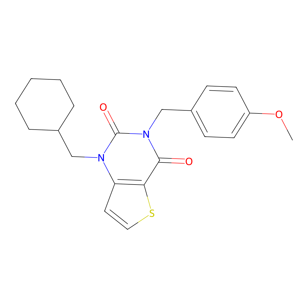 1-(cyclohexylmethyl)-3-[(4-methoxyphenyl)methyl]-1H,2H,3H,4H-thieno[3,2-d]pyrimidine-2,4-dione molecular structure, CAS 2741933-19-5