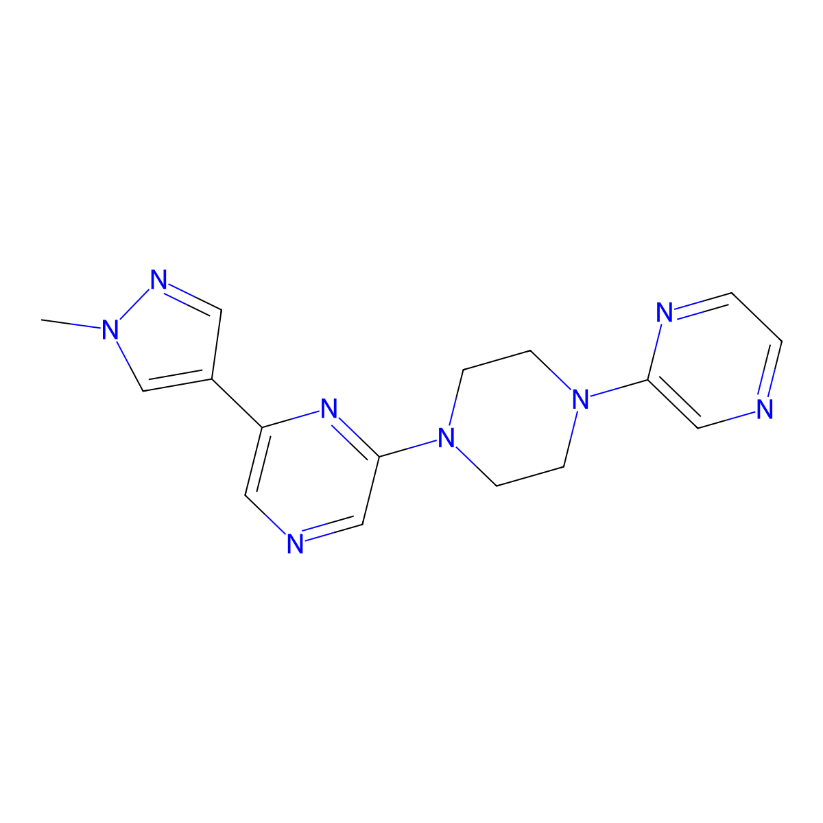 2-(1-methyl-1H-pyrazol-4-yl)-6-[4-(pyrazin-2-yl)piperazin-1-yl]pyrazine molecular structure, CAS 2741933-20-8