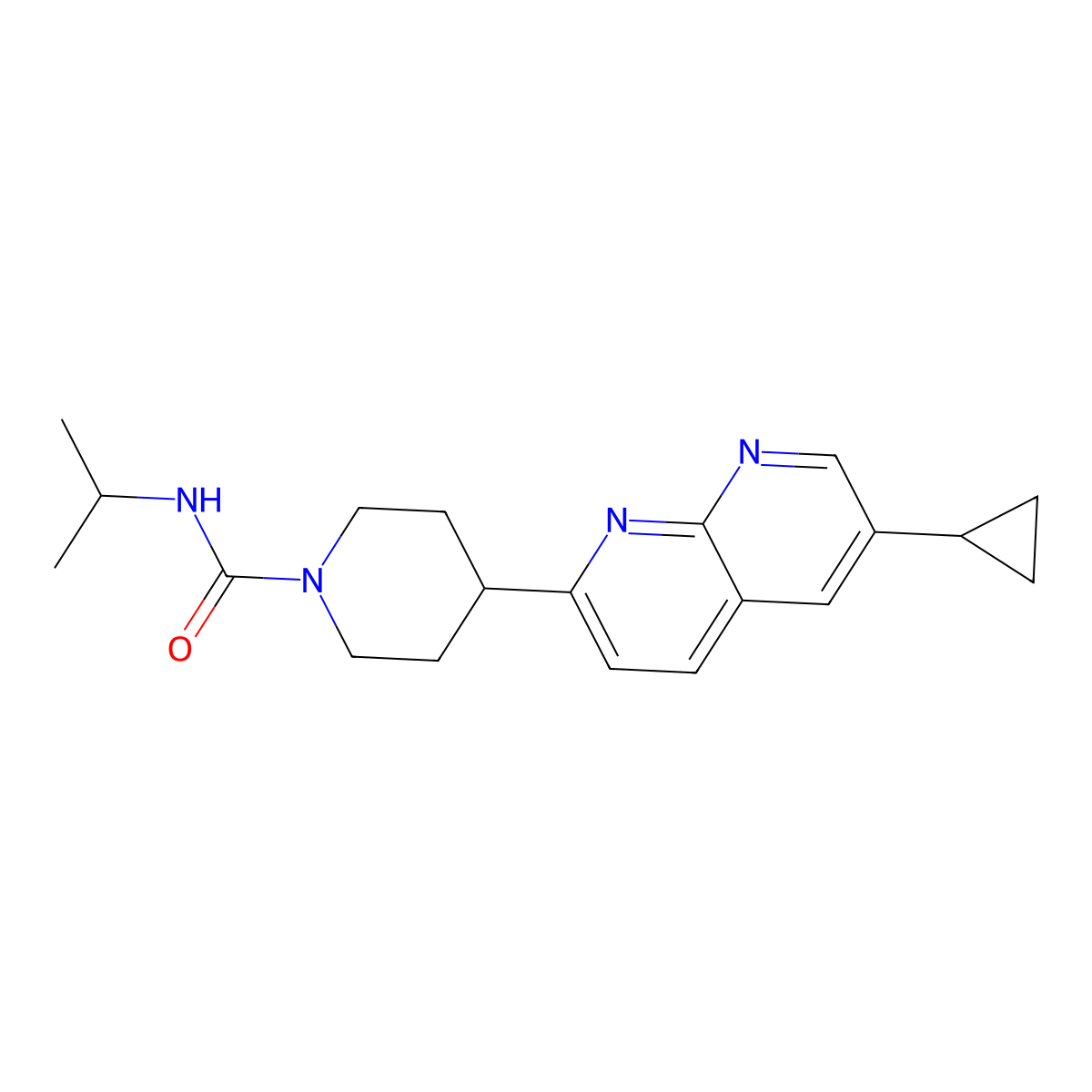 4-(6-cyclopropyl-1,8-naphthyridin-2-yl)-N-(propan-2-yl)piperidine-1-carboxamide molecular structure, CAS 2741933-22-0