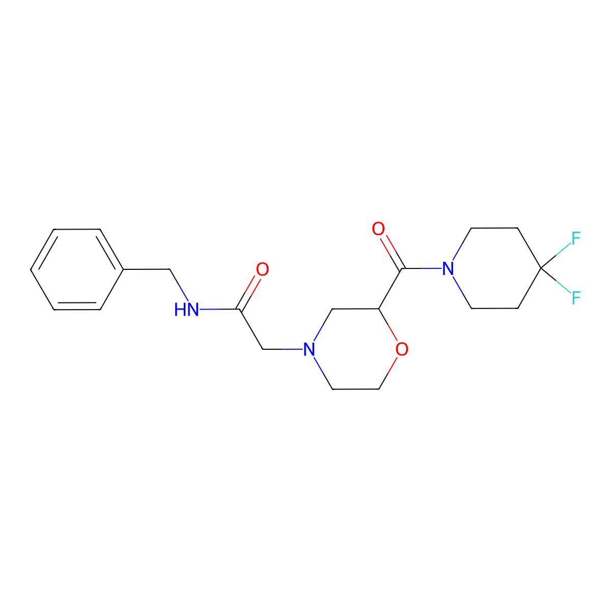 N-benzyl-2-[2-(4,4-difluoropiperidine-1-carbonyl)morpholin-4-yl]acetamide molecular structure, CAS 2741933-25-3