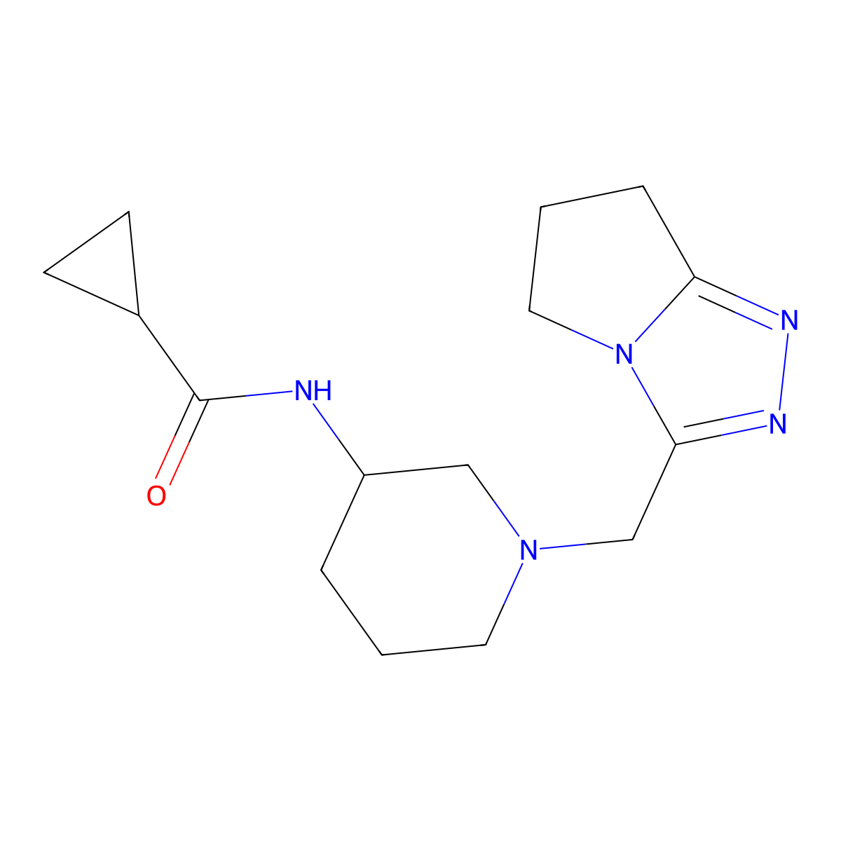 N-[1-({5H,6H,7H-pyrrolo[2,1-c][1,2,4]triazol-3-yl}methyl)piperidin-3-yl]cyclopropanecarboxamide molecular structure, CAS 2741933-26-4