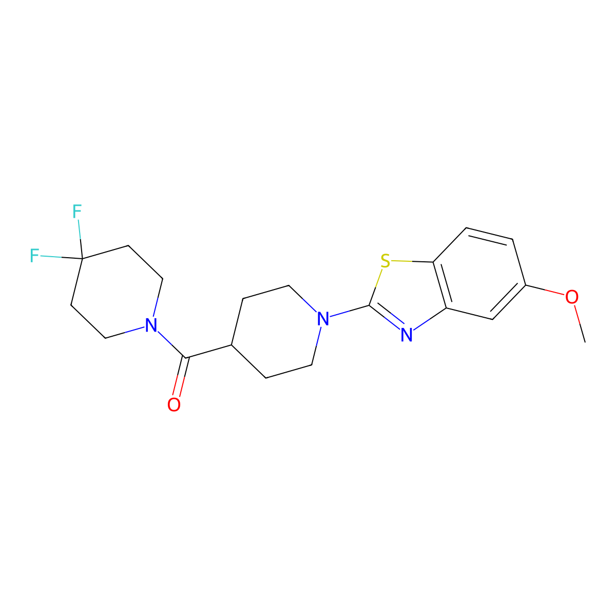 2-[4-(4,4-Difluoropiperidine-1-carbonyl)piperidin-1-yl]-5-methoxy-1,3-benzothiazole molecular structure, CAS 2741933-30-0