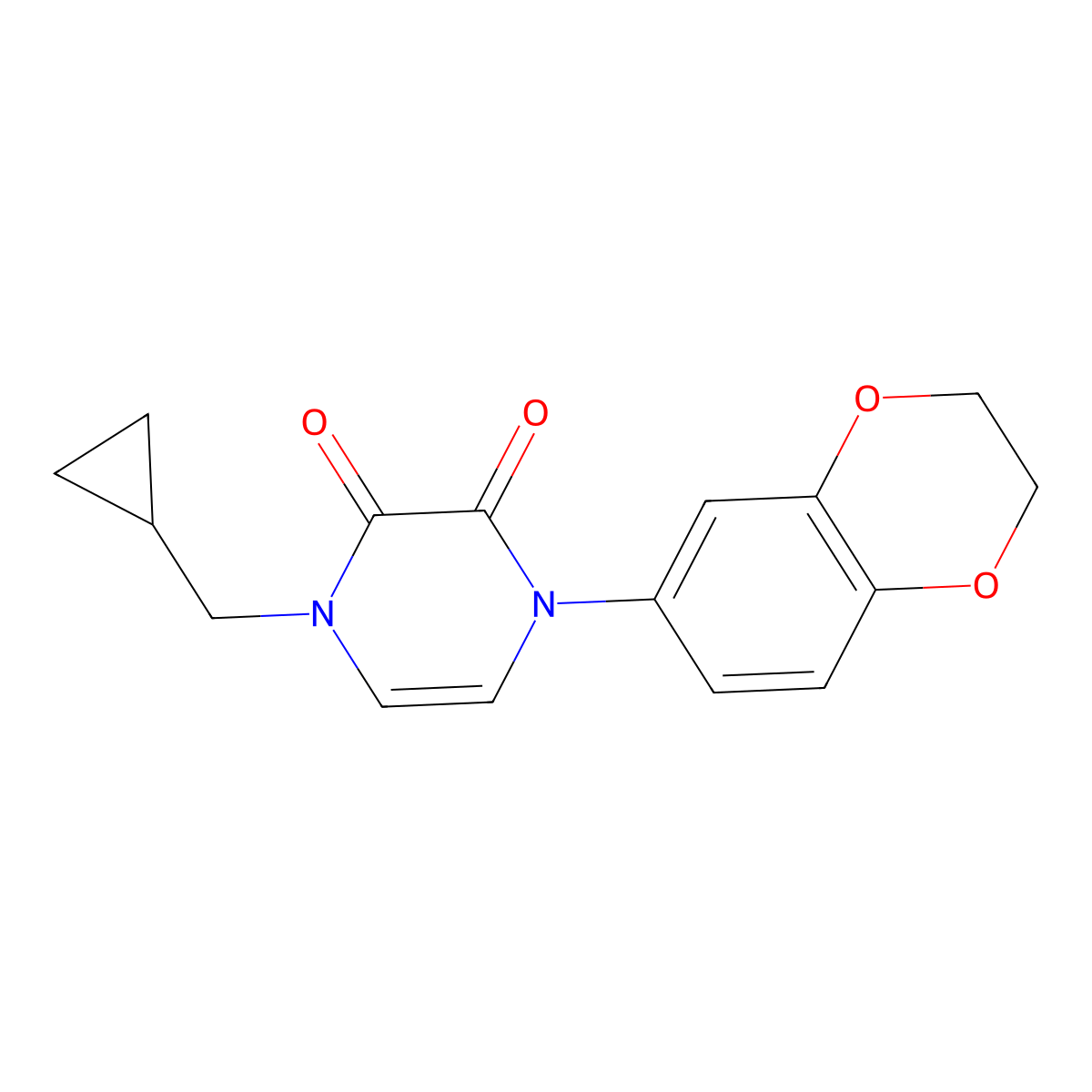 1-(Cyclopropylmethyl)-4-(2,3-dihydro-1,4-benzodioxin-6-yl)-1,2,3,4-tetrahydropyrazine-2,3-dione molecular structure, CAS 2741933-35-5