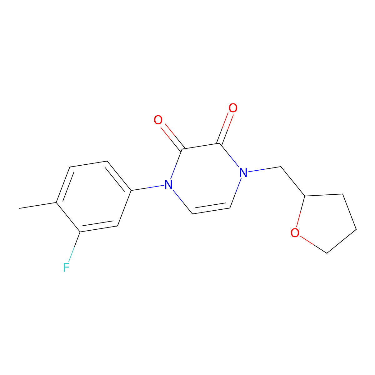 1-(3-Fluoro-4-methylphenyl)-4-[(oxolan-2-yl)methyl]-1,2,3,4-tetrahydropyrazine-2,3-dione molecular structure, CAS 2741933-36-6