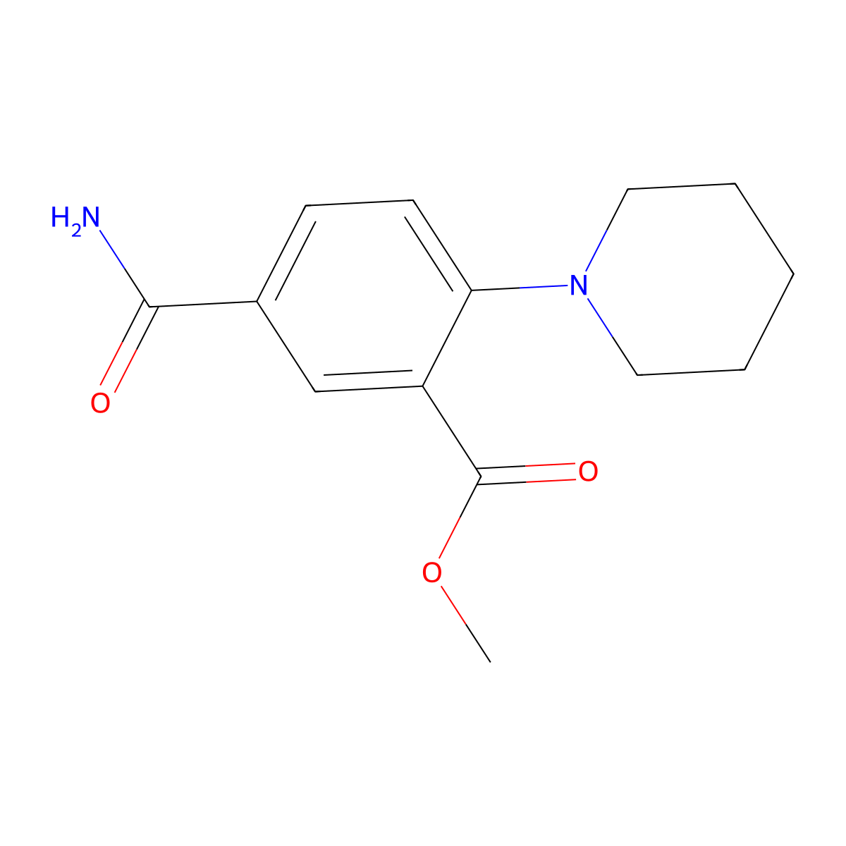 Methyl 5-carbamoyl-2-(piperidin-1-yl)benzoate molecular structure, CAS 2741933-37-7