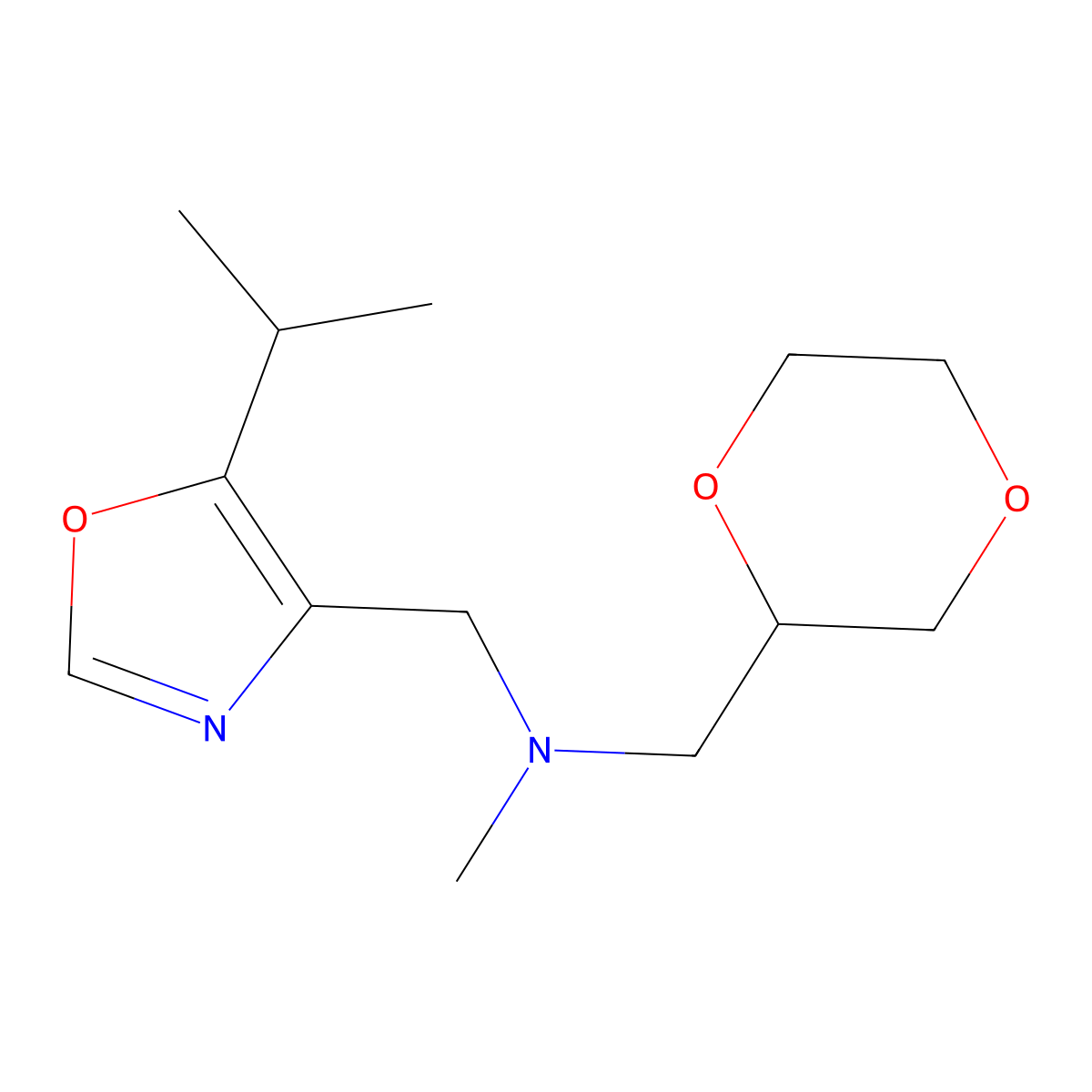 [(1,4-Dioxan-2-yl)methyl](methyl){[5-(propan-2-yl)-1,3-oxazol-4-yl]methyl}amine molecular structure, CAS 2741933-39-9