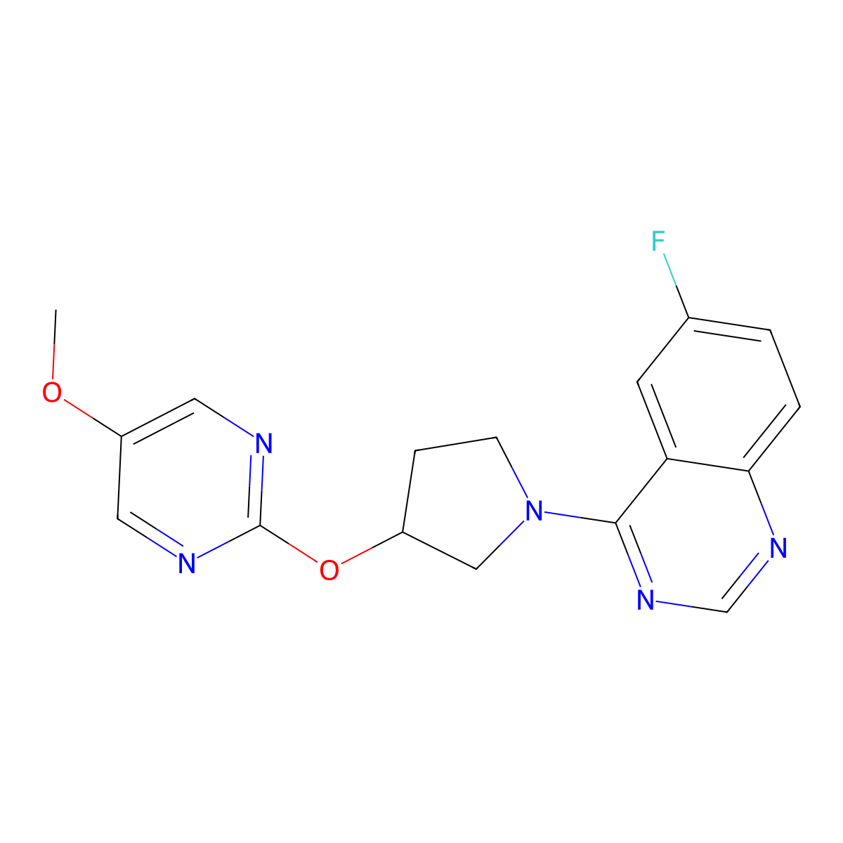 6-Fluoro-4-{3-[(5-methoxypyrimidin-2-yl)oxy]pyrrolidin-1-yl}quinazoline molecular structure, CAS 2741933-43-5