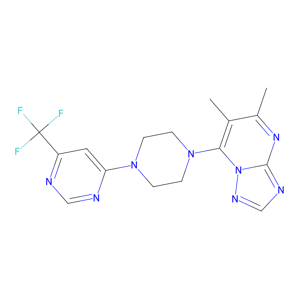 4-(4-{5,6-Dimethyl-[1,2,4]triazolo[1,5-a]pyrimidin-7-yl}piperazin-1-yl)-6-(trifluoromethyl)pyrimidine molecular structure, CAS 2741933-45-7