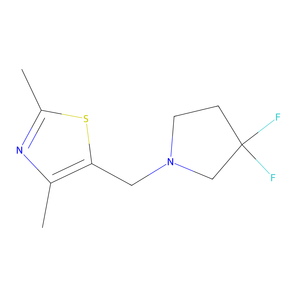 5-((3,3-Difluoropyrrolidin-1-yl)methyl)-2,4-dimethylthiazole molecular structure, CAS 2741933-46-8