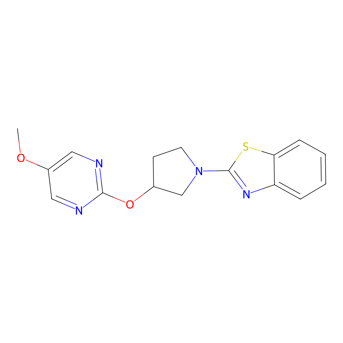 2-{3-[(5-Methoxypyrimidin-2-yl)oxy]pyrrolidin-1-yl}-1,3-benzothiazole molecular structure, CAS 2741933-49-1