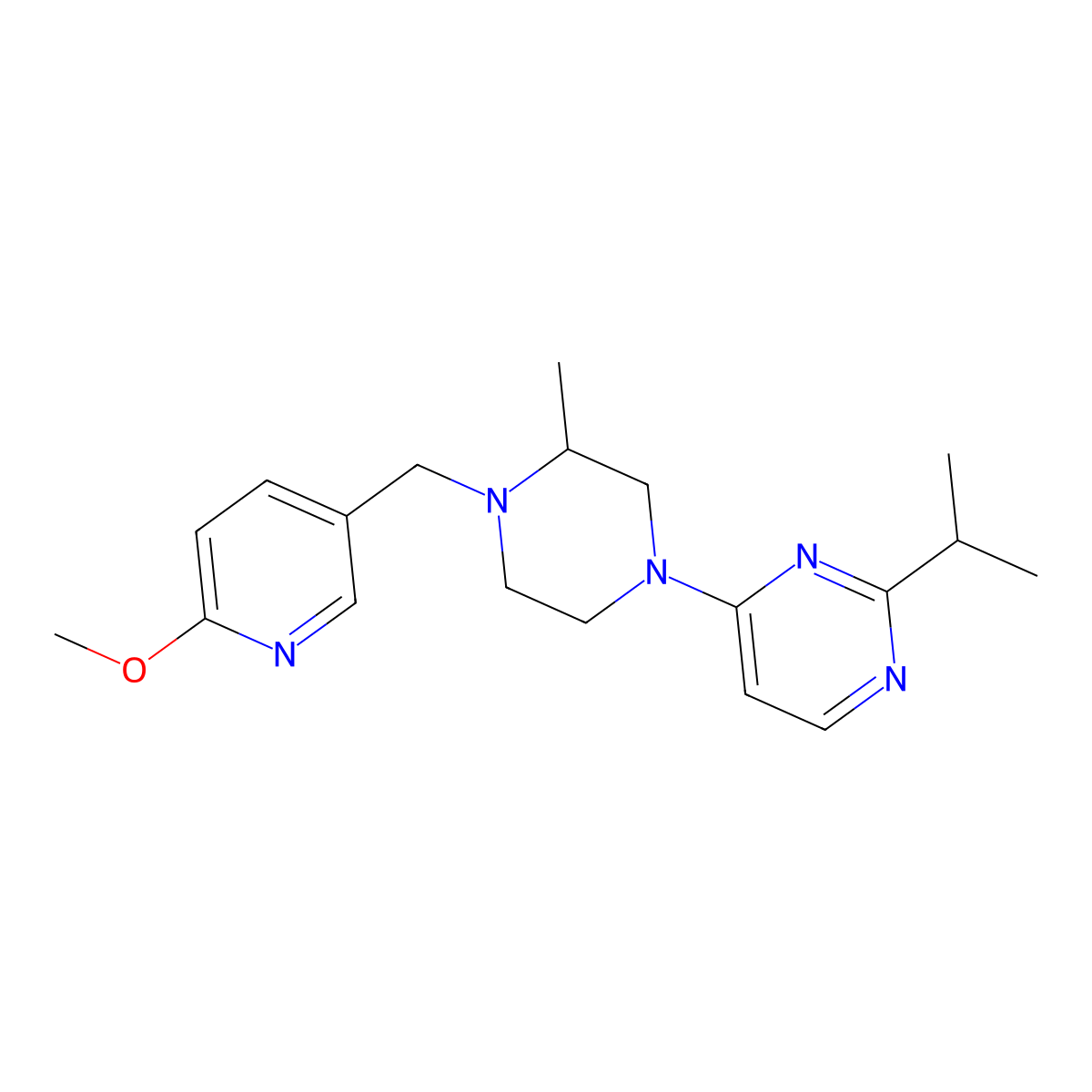 4-{4-[(6-Methoxypyridin-3-yl)methyl]-3-methylpiperazin-1-yl}-2-(propan-2-yl)pyrimidine molecular structure, CAS 2741933-52-6
