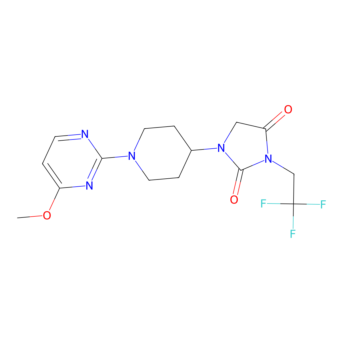 1-[1-(4-Methoxypyrimidin-2-yl)piperidin-4-yl]-3-(2,2,2-trifluoroethyl)imidazolidine-2,4-dione molecular structure, CAS 2741933-59-3