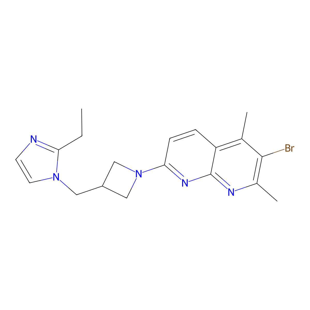3-bromo-7-{3-[(2-ethyl-1H-imidazol-1-yl)methyl]azetidin-1-yl}-2,4-dimethyl-1,8-naphthyridine molecular structure, CAS 2741933-63-9