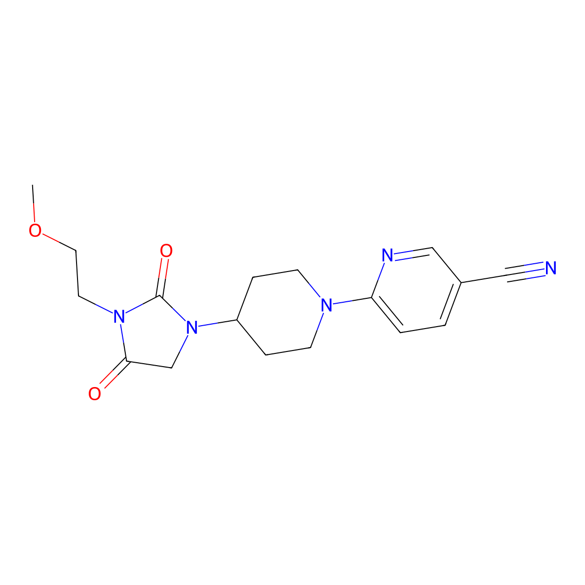 6-{4-[3-(2-Methoxyethyl)-2,4-dioxoimidazolidin-1-yl]piperidin-1-yl}pyridine-3-carbonitrile molecular structure, CAS 2741933-66-2