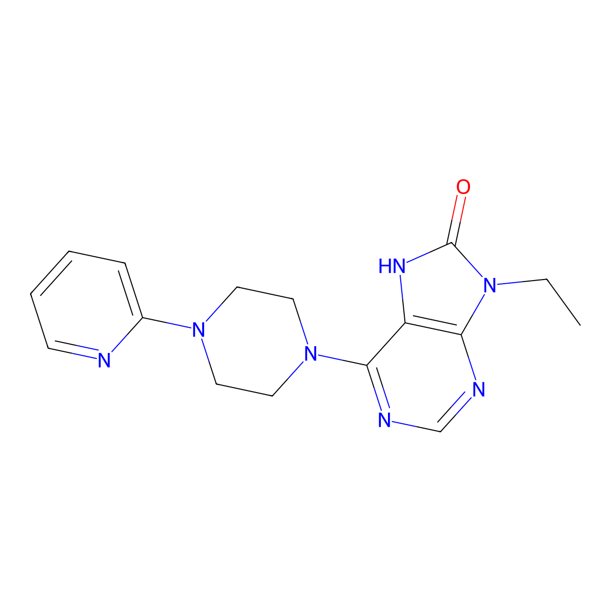 9-ethyl-6-[4-(pyridin-2-yl)piperazin-1-yl]-8,9-dihydro-7H-purin-8-one molecular structure, CAS 2741933-68-4