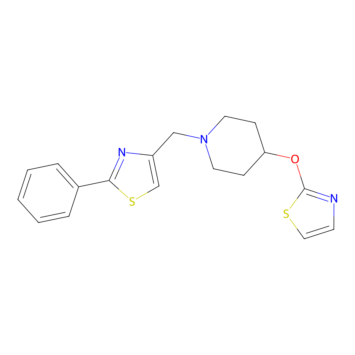 1-[(2-Phenyl-1,3-thiazol-4-yl)methyl]-4-(1,3-thiazol-2-yloxy)piperidine molecular structure, CAS 2741933-70-8