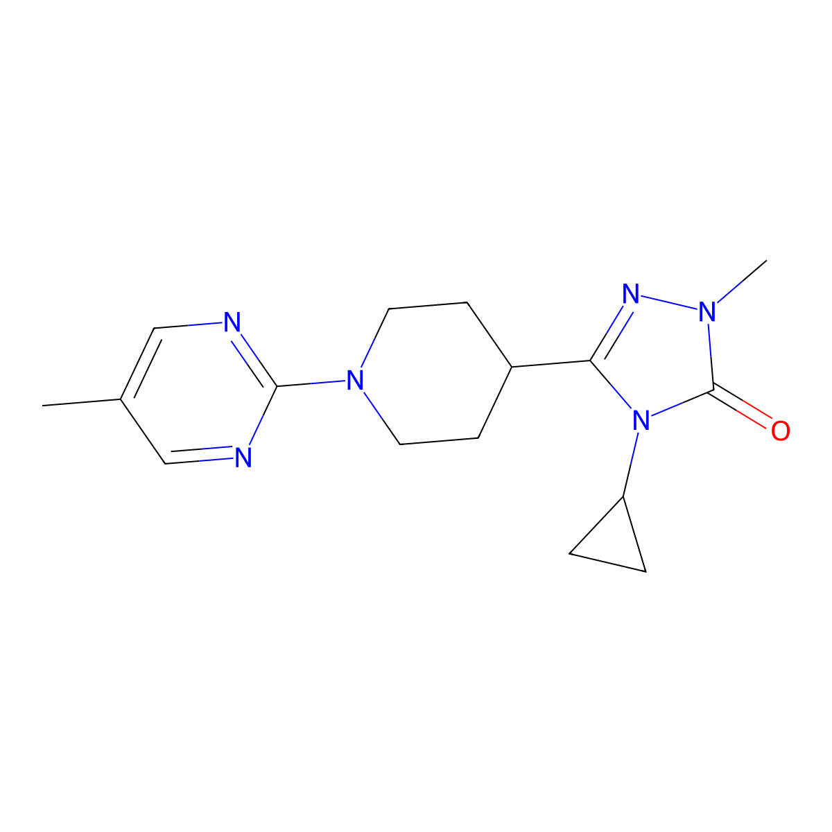 4-cyclopropyl-1-methyl-3-[1-(5-methylpyrimidin-2-yl)piperidin-4-yl]-4,5-dihydro-1H-1,2,4-triazol-5-one molecular structure, CAS 2741933-75-3